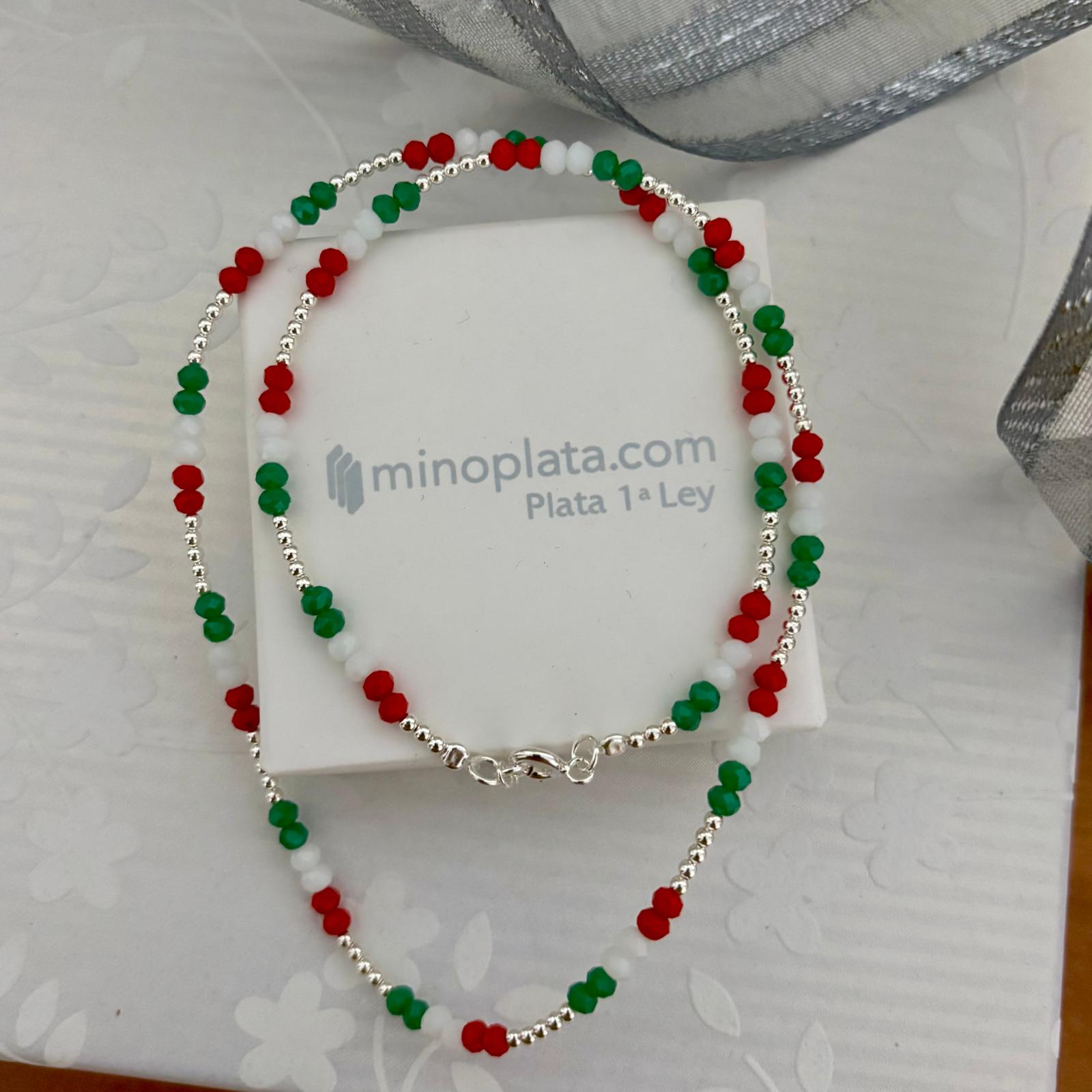 Gargantilla unisex piedras bandera italiana con bolitas de Plata de ley 925 4