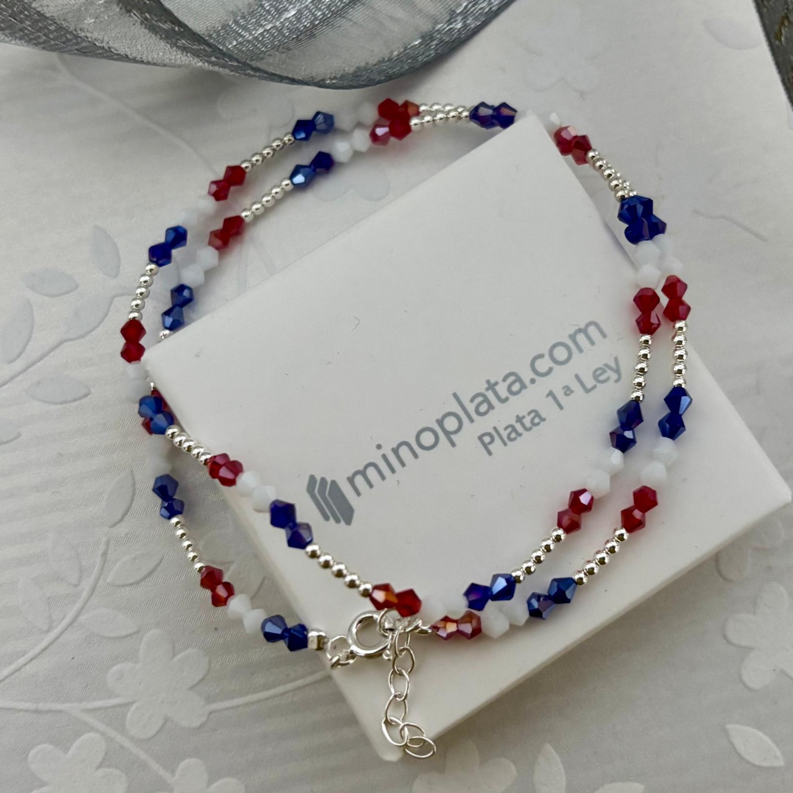 Gargantilla piedras bandera de Francia y bolitas de Plata de ley 925 4