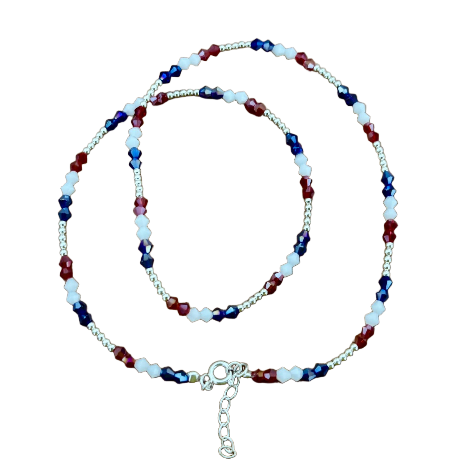 Gargantilla piedras bandera de Francia y bolitas de Plata de ley 925
