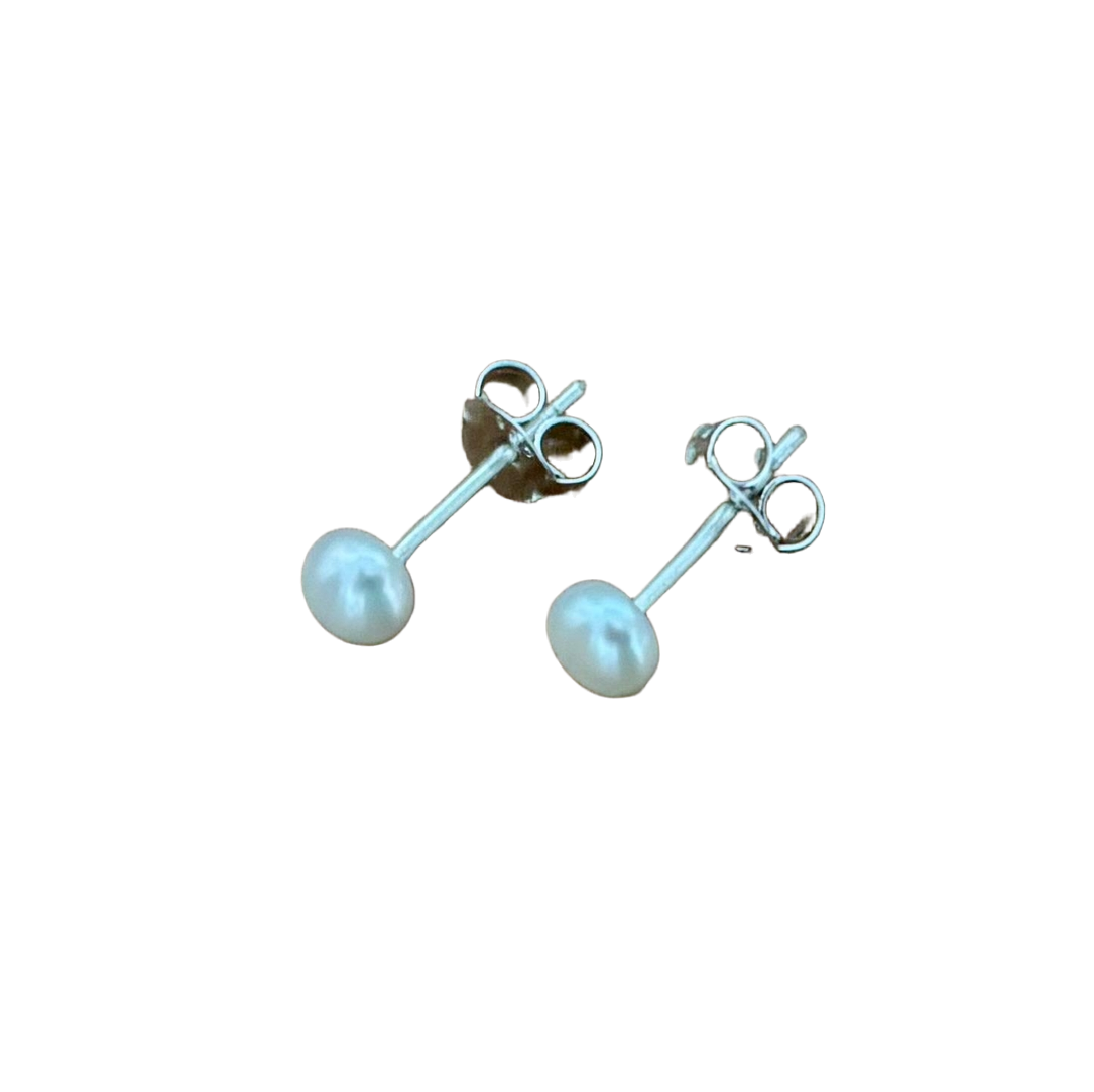 Pendientes Perla botón 4mm en Plata de ley 925