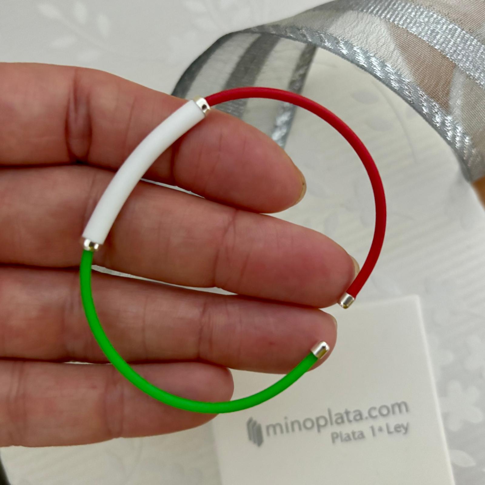 Pulsera caucho ajustable y Plata de ley 925 bandera Italia 60mm