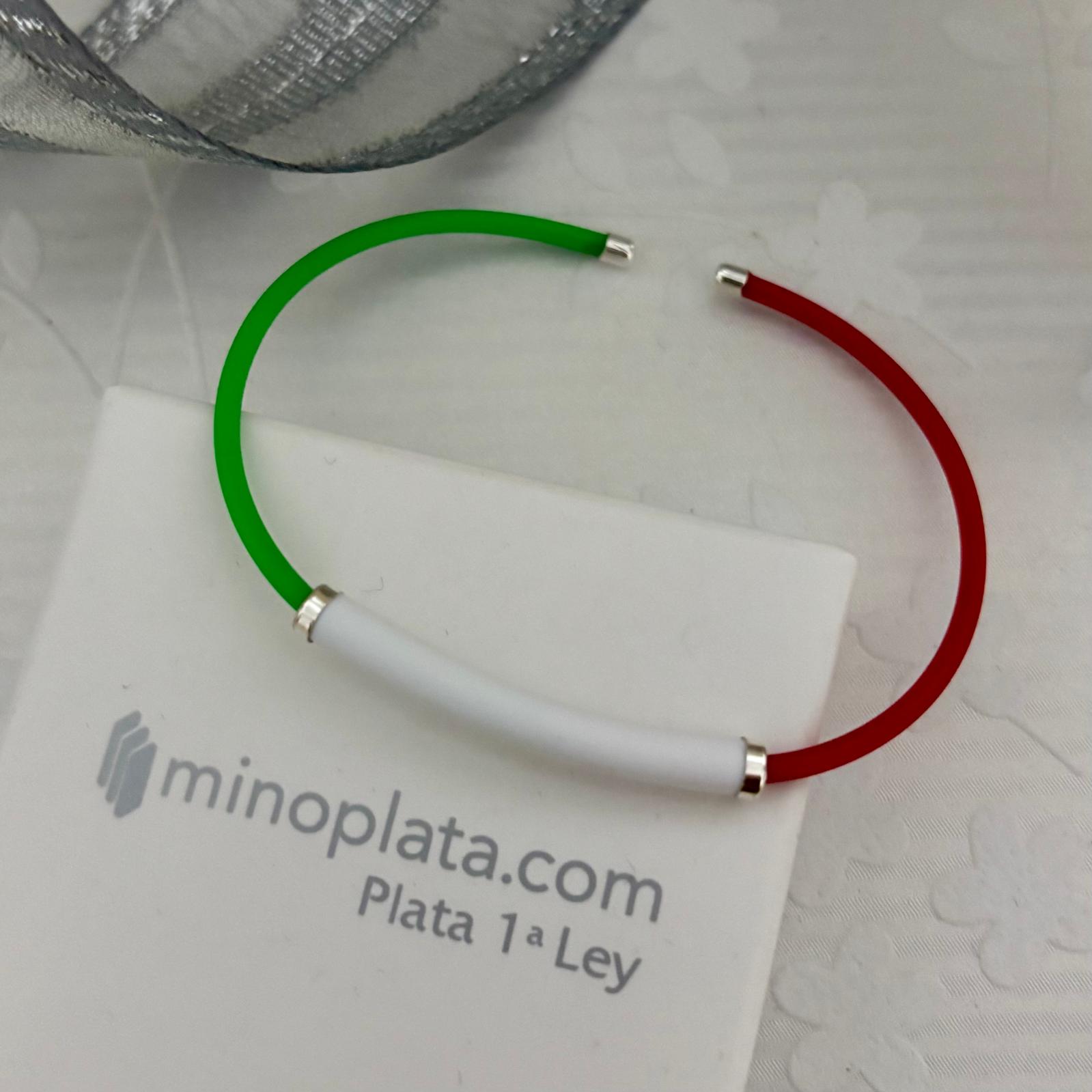 Pulsera brazalete caucho bandera italiana y Plata de ley 53mm 4