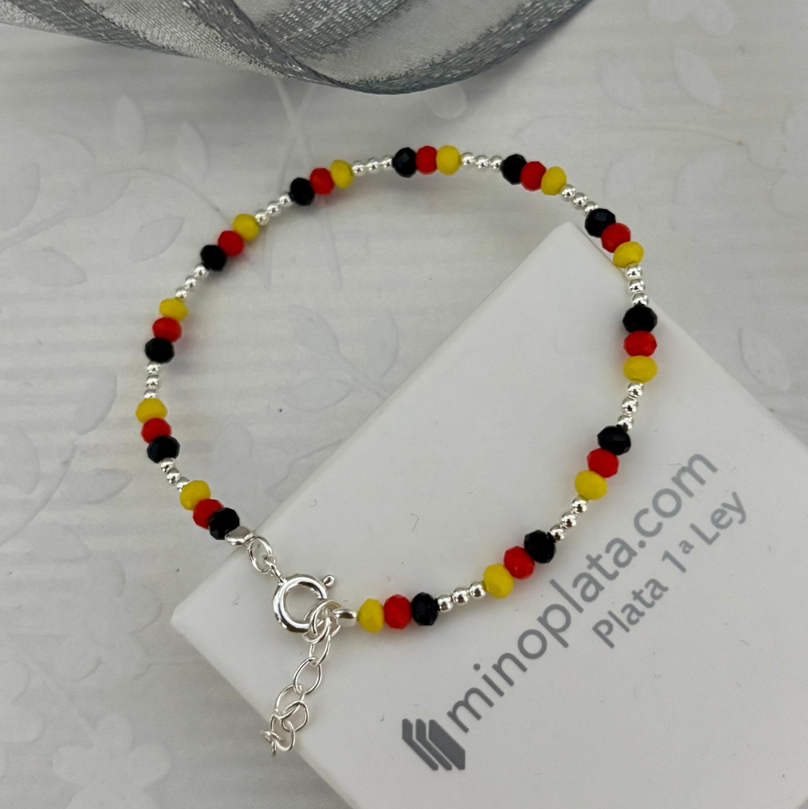 Pulsera piedras bandera Alemania y bolitas de Plata de ley 925 4