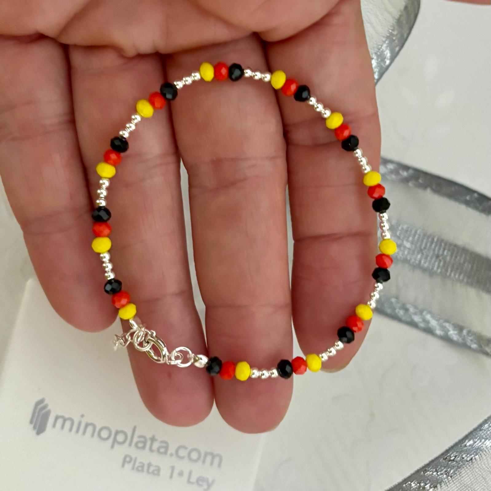Pulsera piedras bandera Alemania y bolitas de Plata de ley 925