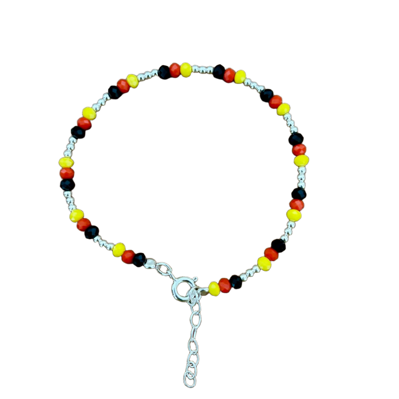 Pulsera piedras bandera Alemania y bolitas de Plata de ley 925