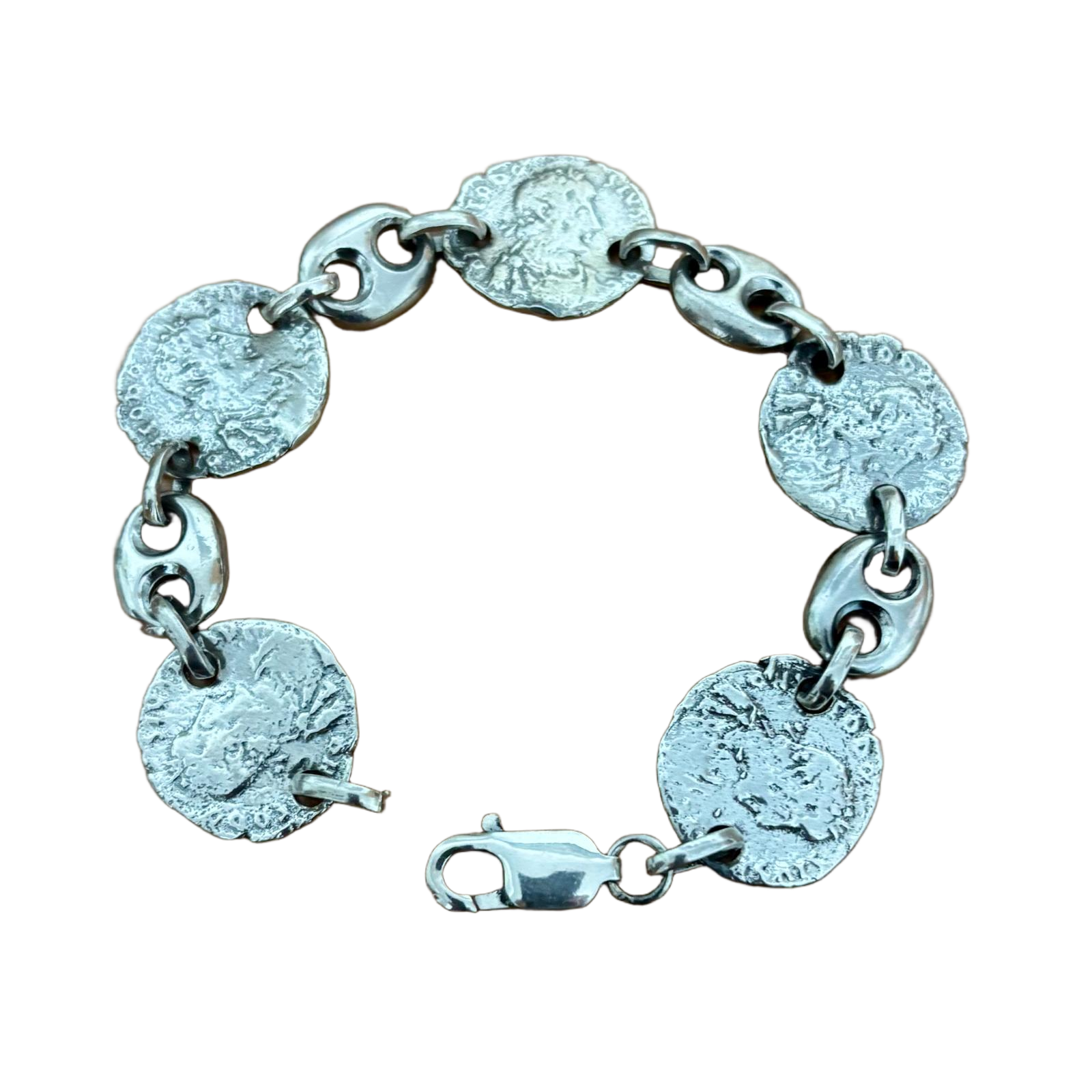 Pulsera con monedas de Plata vieja y eslabones calabrote