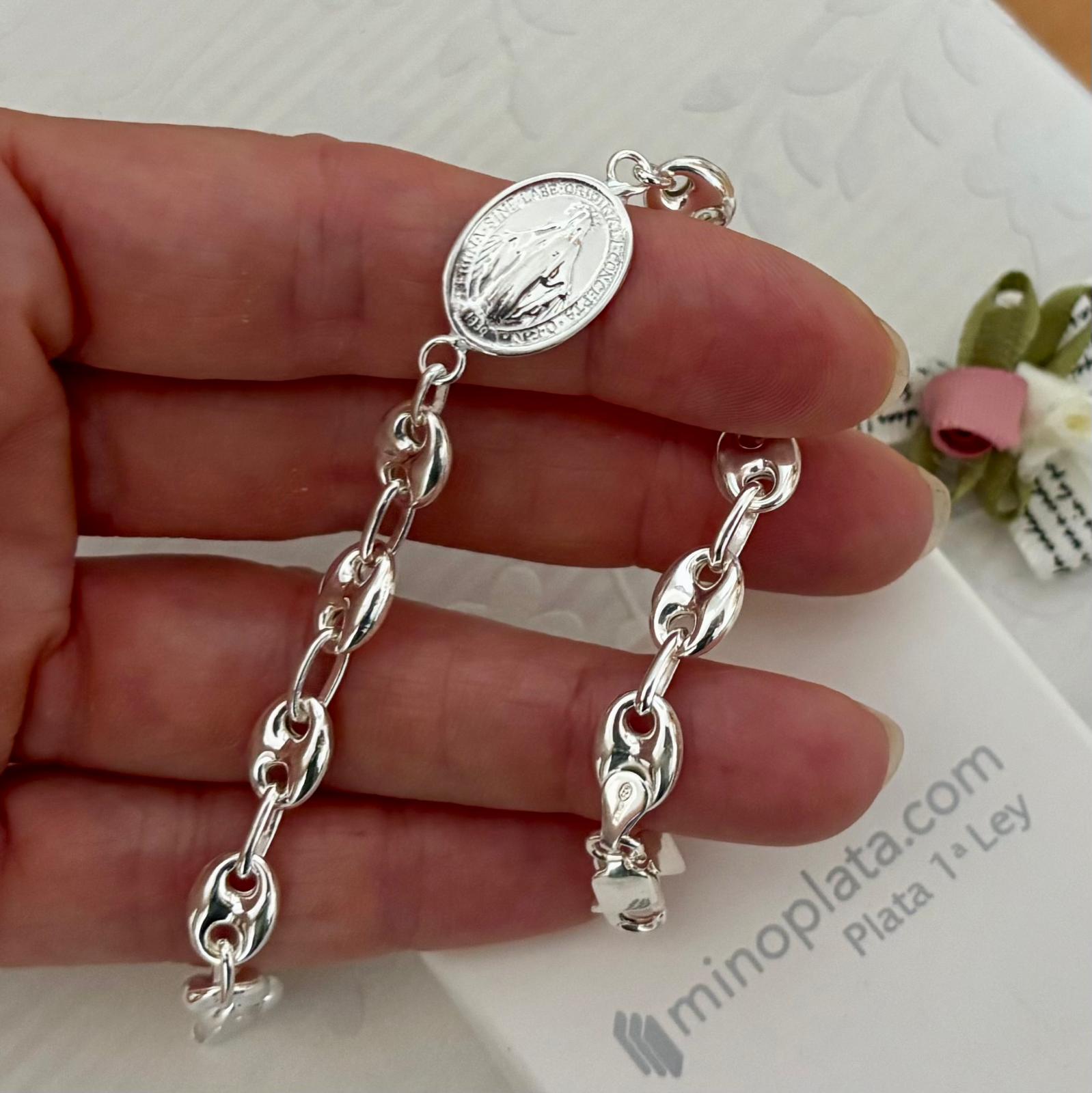 Pulsera calabrote de Plata de ley 925 con medalla de la Virgen Milagrosa 3
