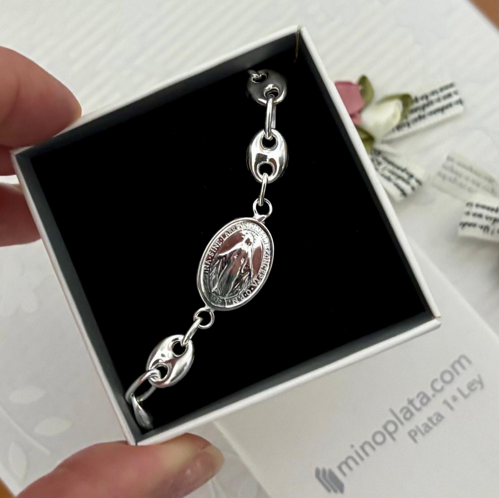 Pulsera calabrote de Plata de ley 925 con medalla de la Virgen Milagrosa 5