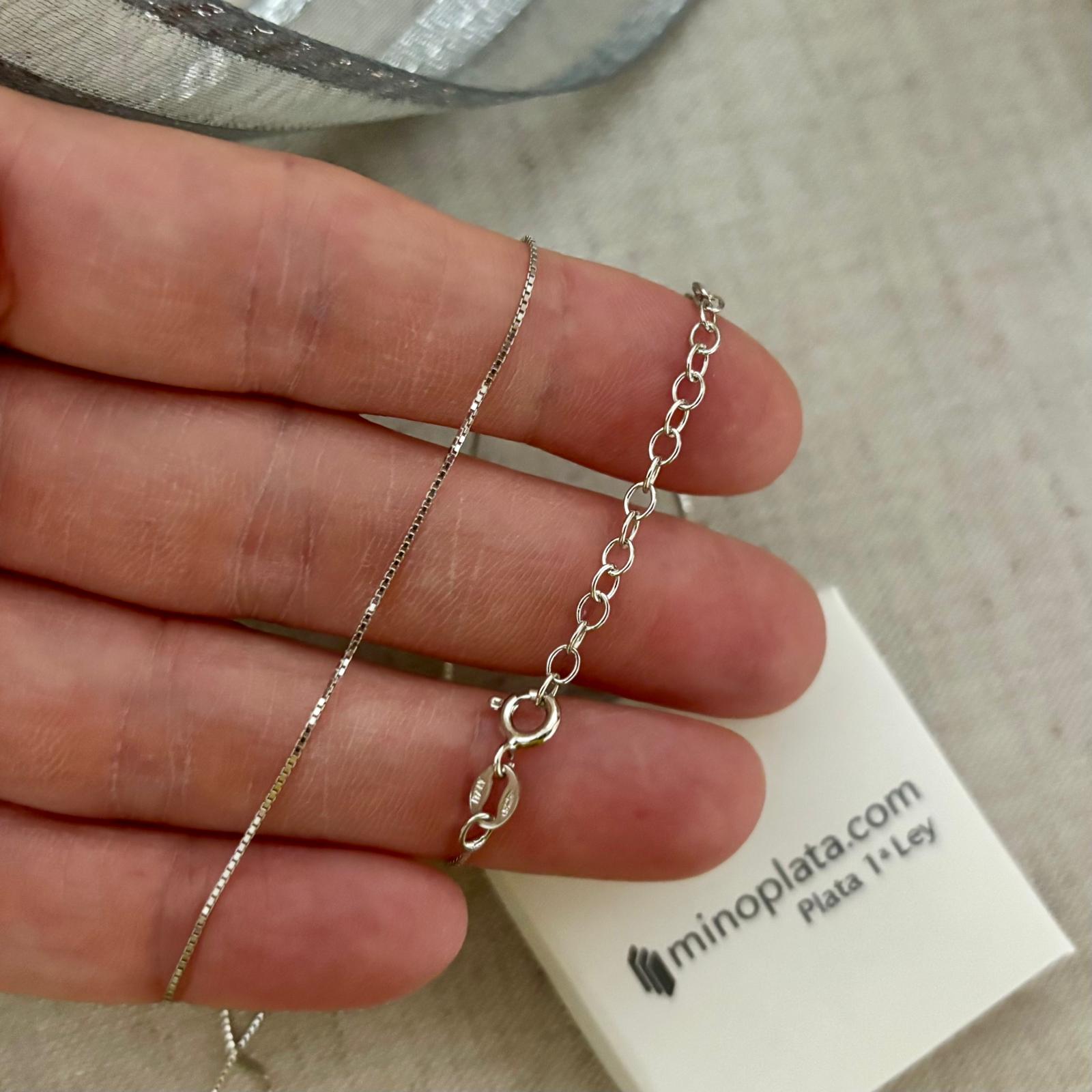 Cadena de Plata de ley baño de rodio 40cm +5 cm cadenita adaptable