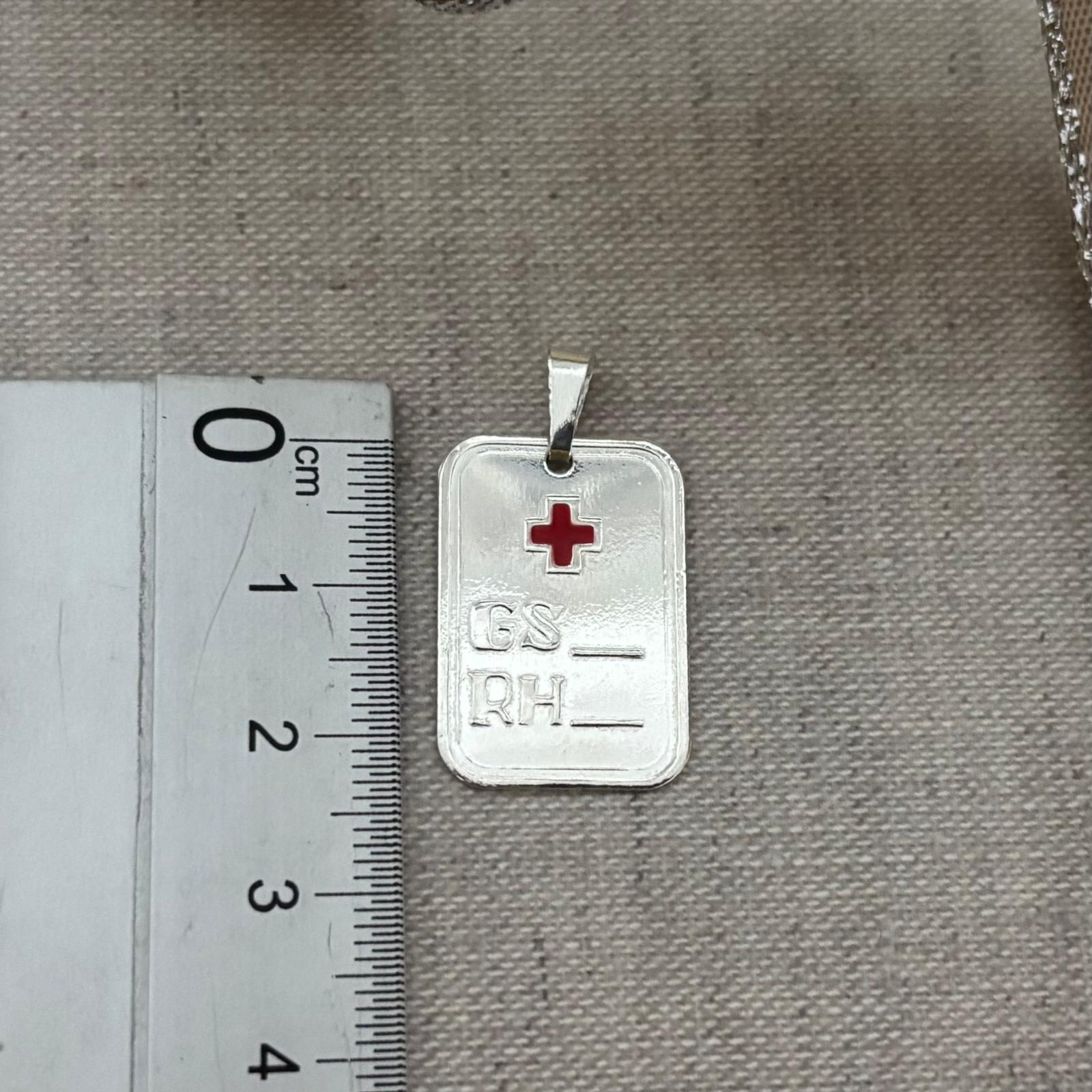 Colgante placa Grupo Sanguíneo de Plata de ley grande 17mmx24mm 4