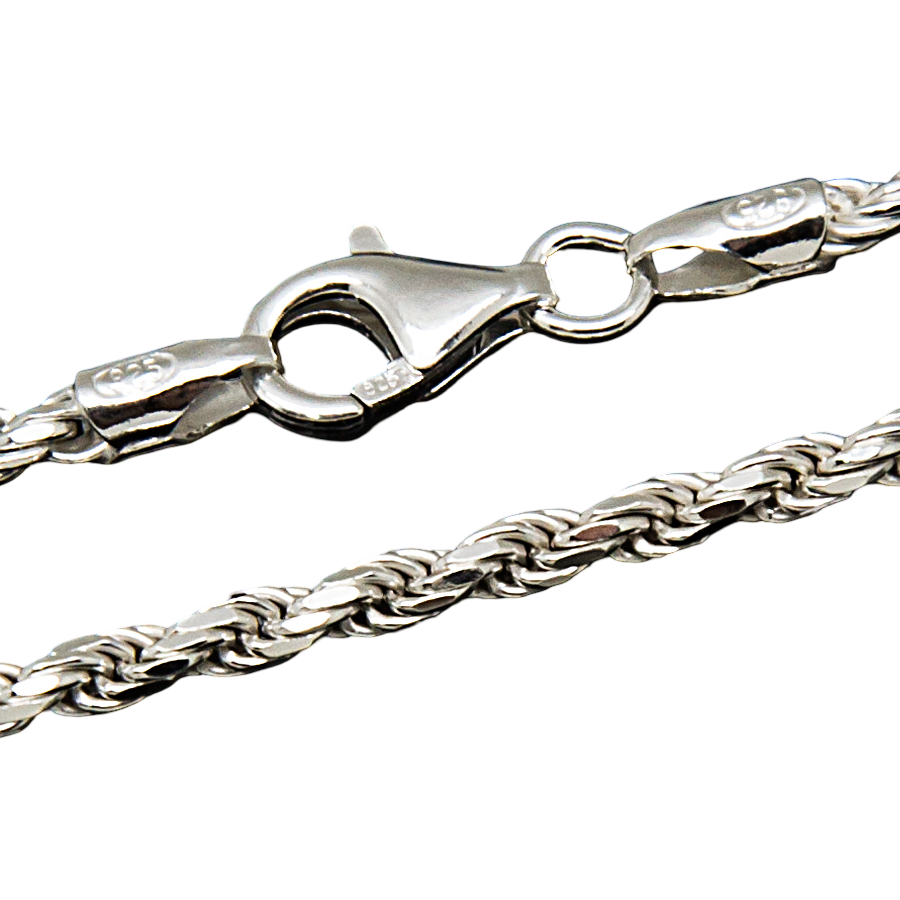 Cadena unisex cordón salomónico de Plata de ley 925 50cm 2mm grosor