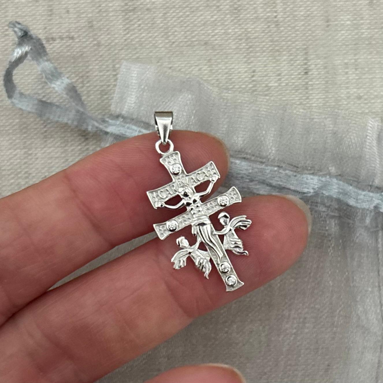 Cruz de Caravaca 30x17mm de Plata de ley rodiada con Circonitas 4