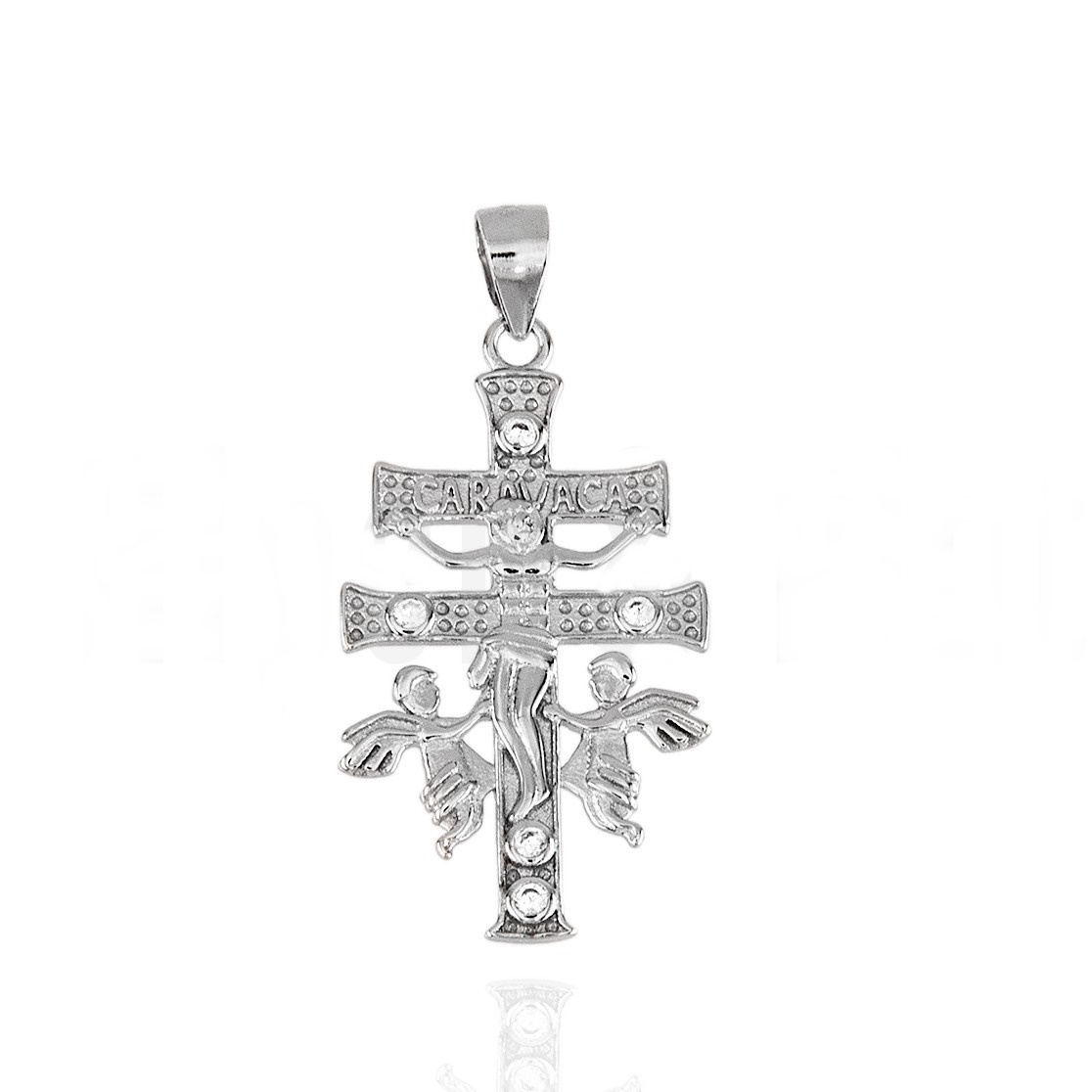 Cruz de Caravaca 30x17mm de Plata de ley rodiada con Circonitas
