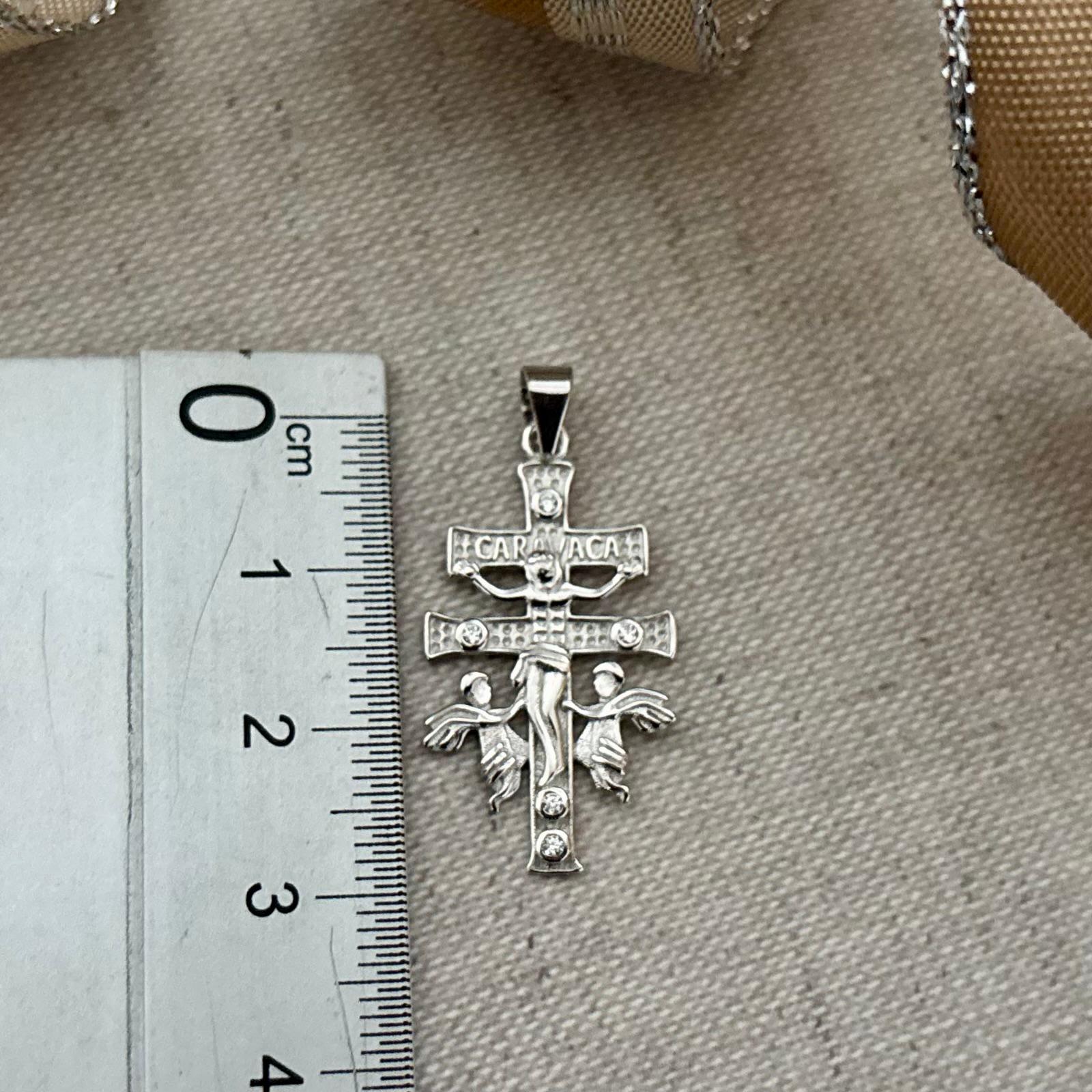 Cruz de Caravaca 30x17mm de Plata de ley rodiada con Circonitas 3