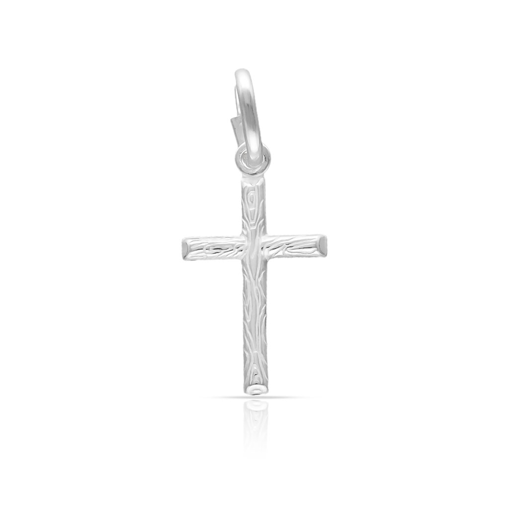 Cruz pequeña de Plata de ley 925 efecto madera 11x20mm