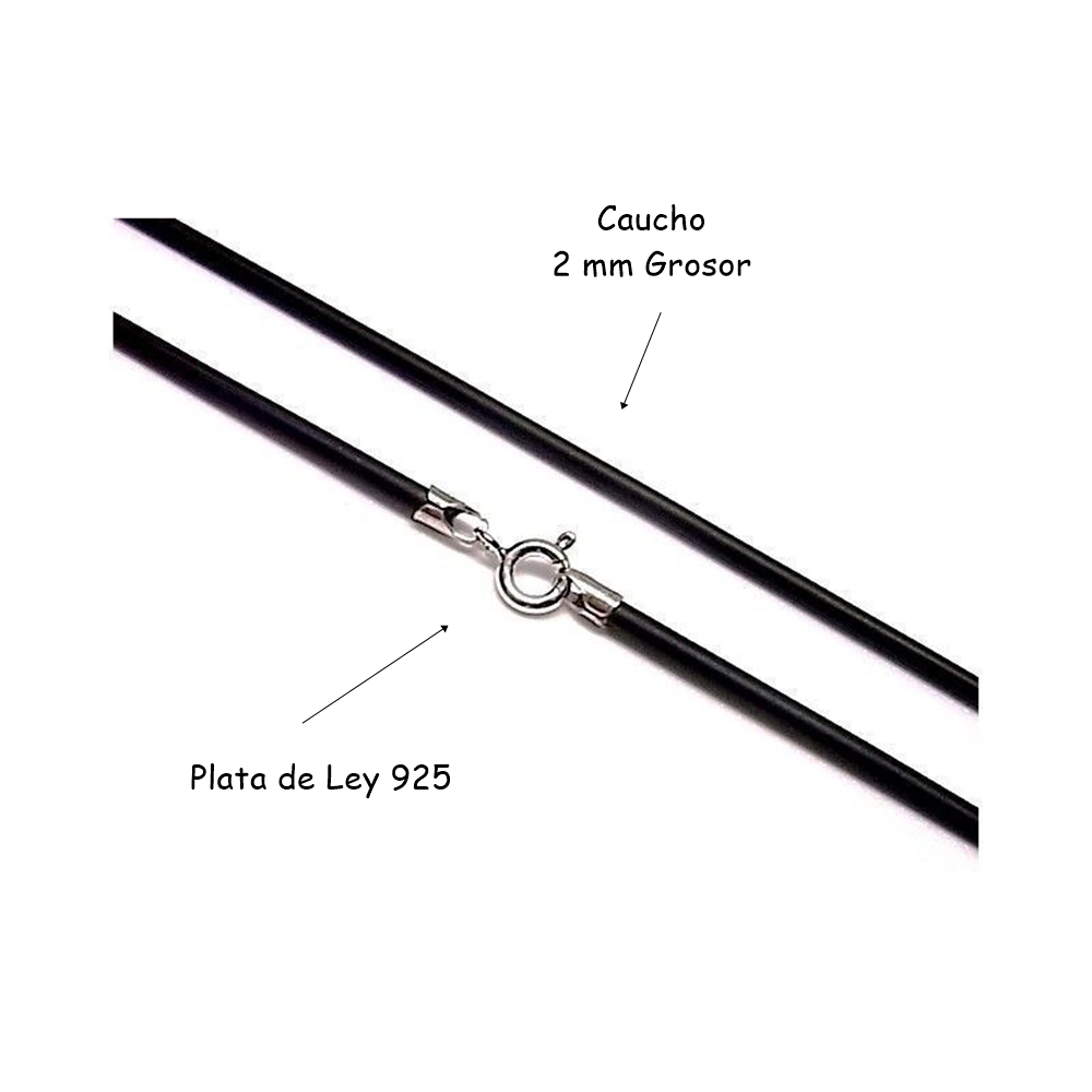 Gargantilla de Caucho negro 60cm y 2mm con cierre de Plata de ley 925 3