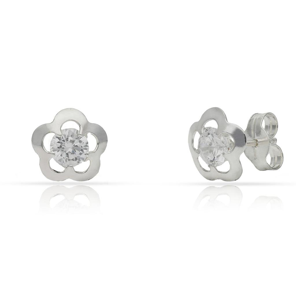 Pendientes flor calada de Plata de ley con Circonita