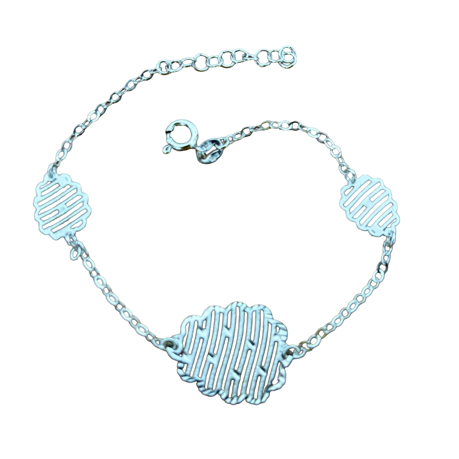 Pulsera fina calada de Plata de ley tallada mate y brillo