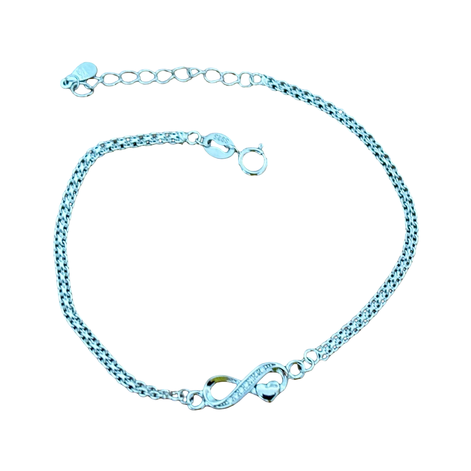 Pulsera infinito con circonitas y corazón de Plata de ley rodiada