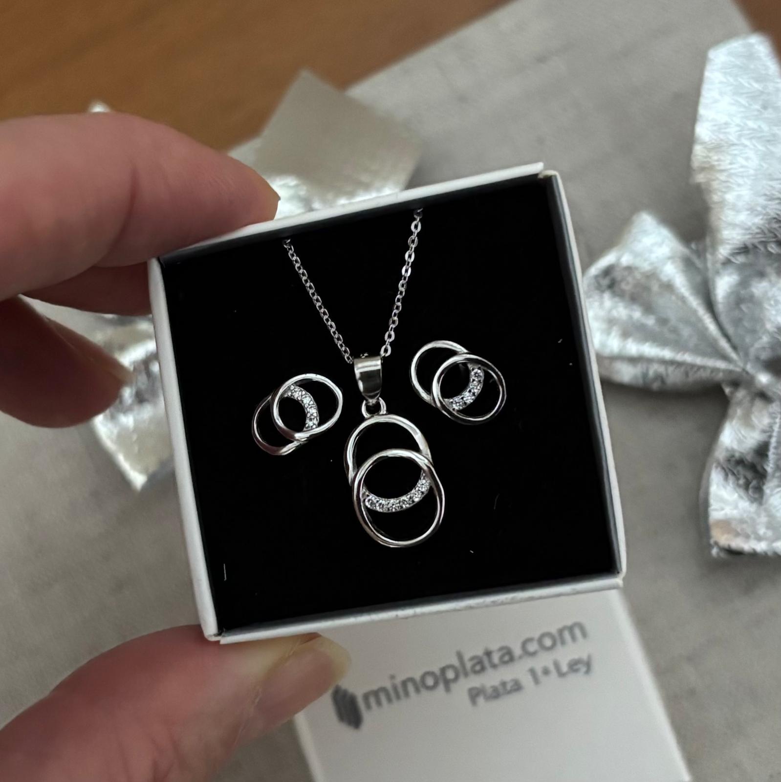 Juego de Pendientes y Collar doble karma de Plata de ley rodiada y Circonitas 4