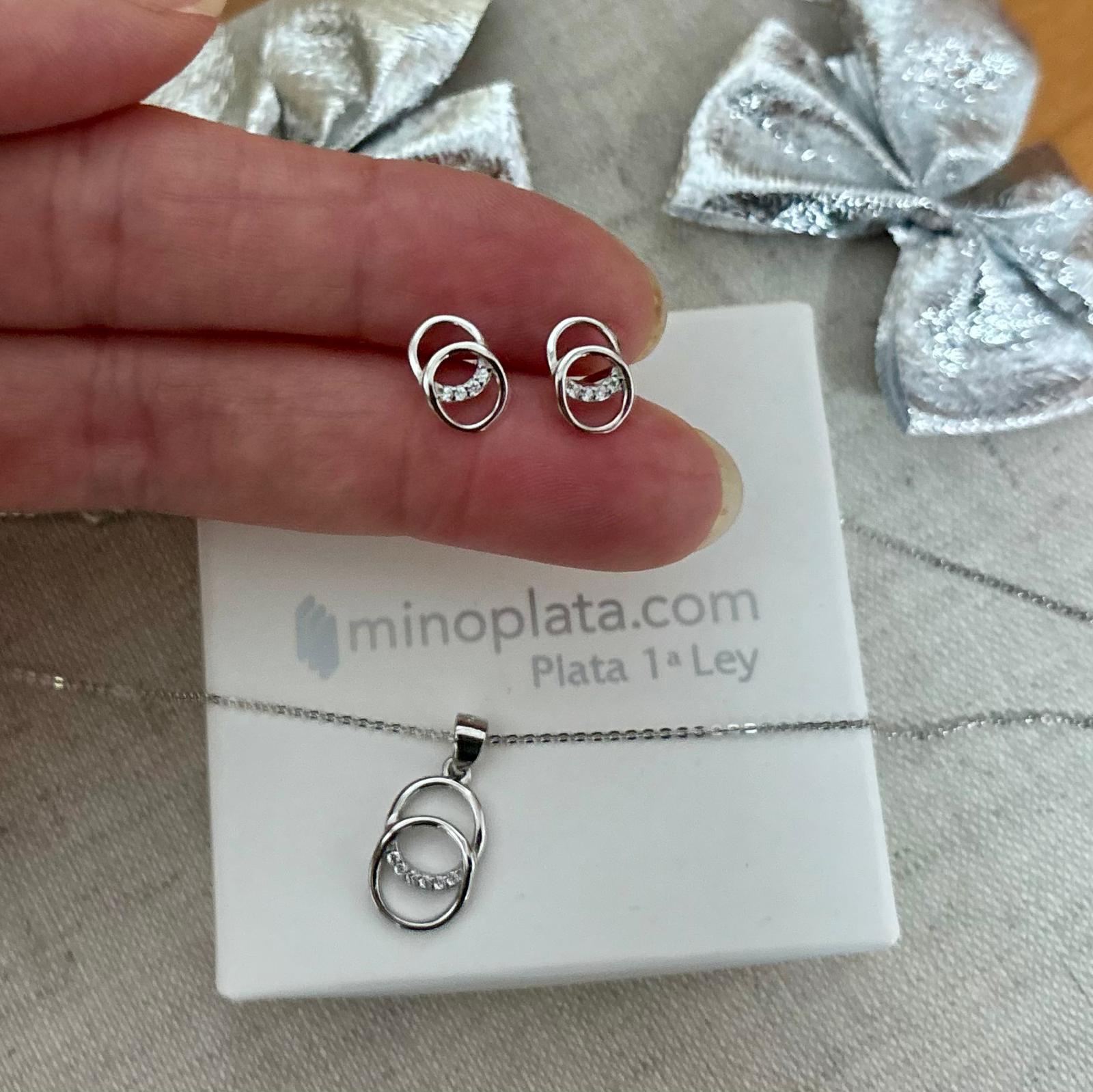 Juego de Pendientes y Collar doble karma de Plata de ley rodiada y Circonitas