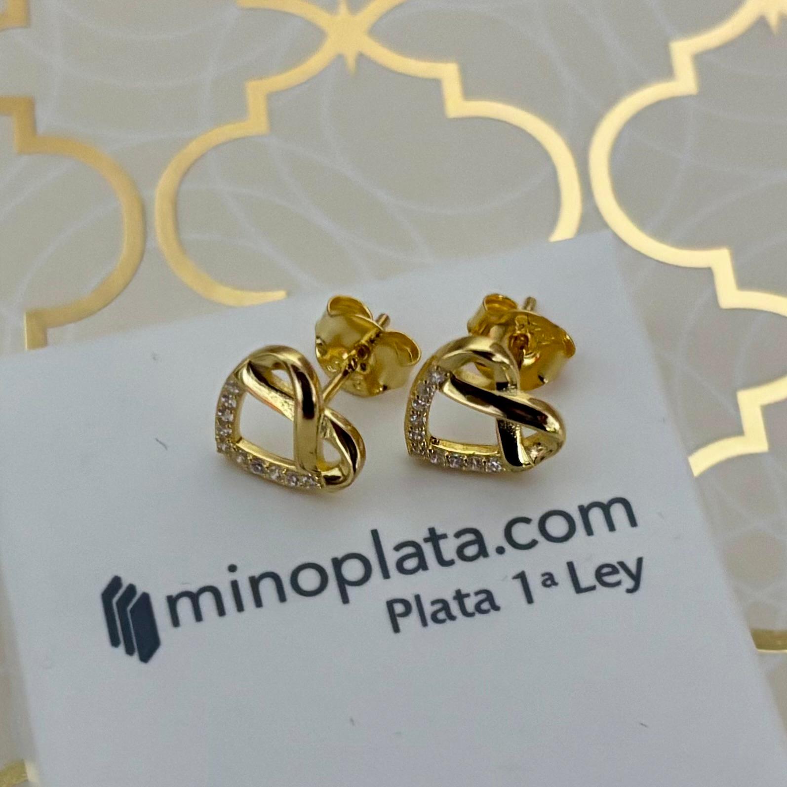 Pendientes corazón con infinito de Plata de ley chapada en Oro y Circonitas 3
