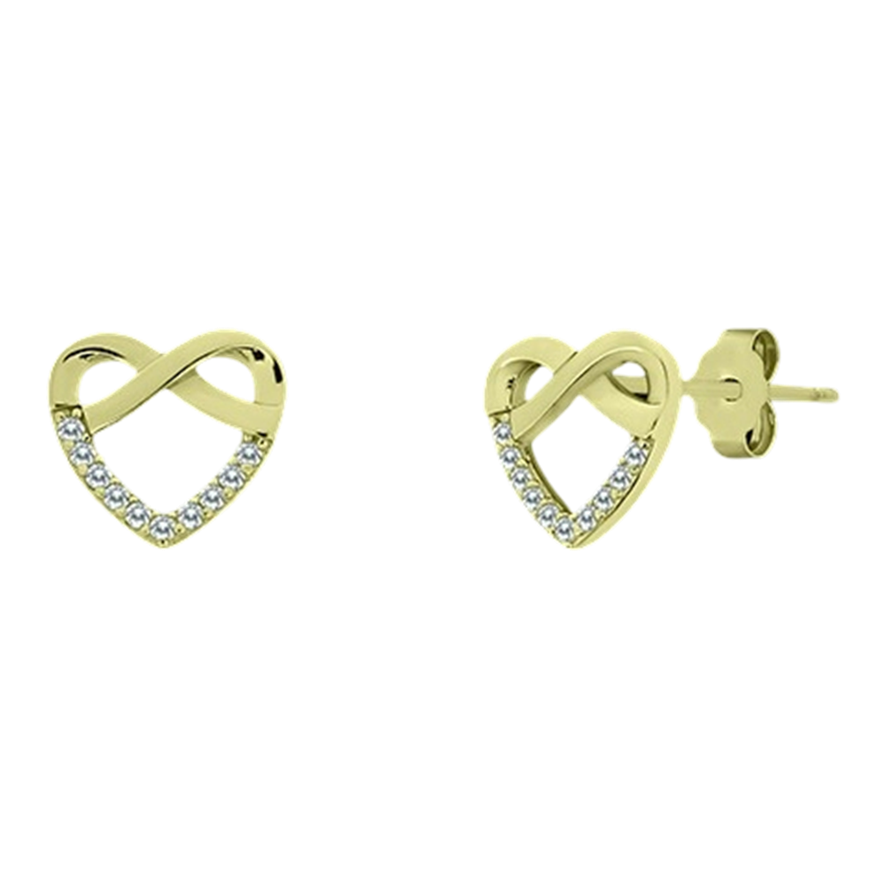 Pendientes corazón con infinito de Plata de ley chapada en Oro y Circonitas