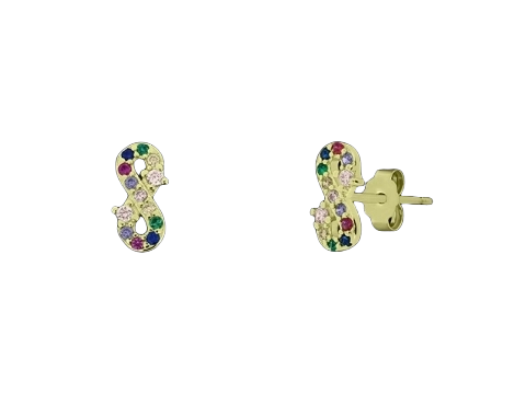 Pendientes infinito de Plata chapada en Oro con Circonitas de colores