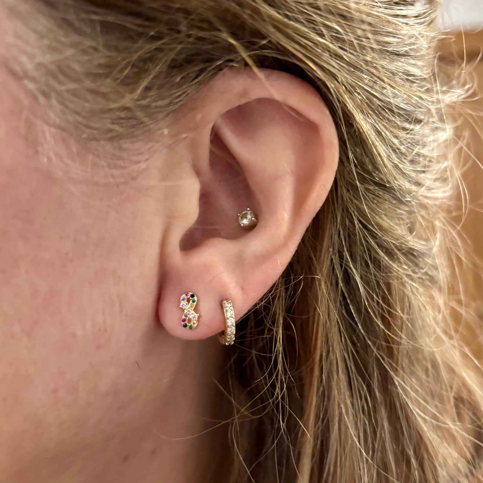 Pendientes infinito de Plata chapada en Oro con Circonitas de colores 4