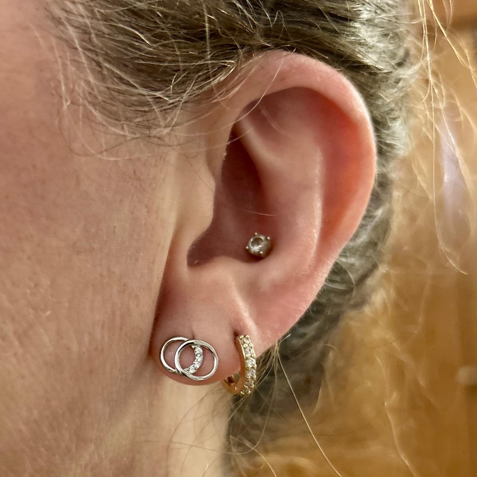 Juego de Pendientes y Collar doble karma de Plata de ley rodiada y Circonitas 5
