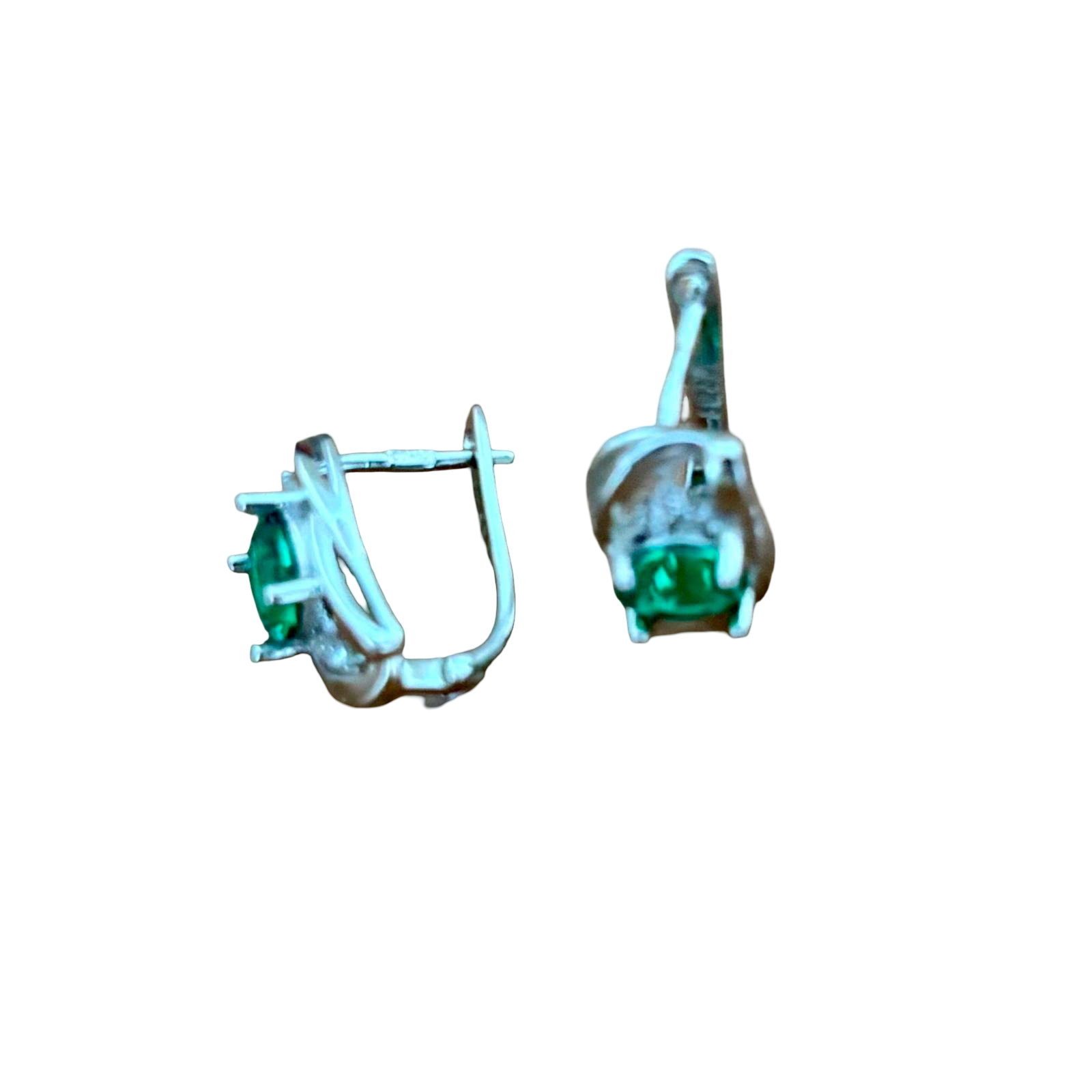 Pendientes de Plata y Circonitas verde y blanco con cierre catalán
