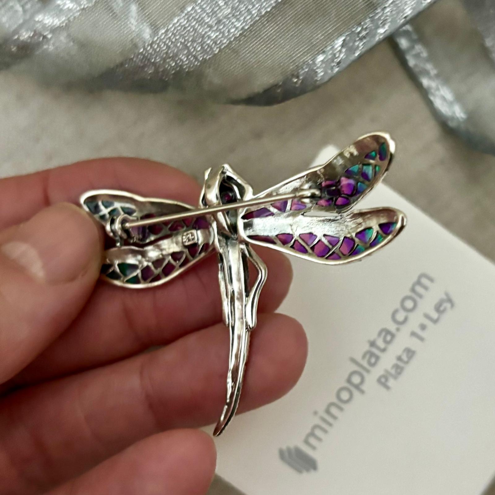 Broche-Colgante libélula de Plata vieja y piedras Marcasitas 3