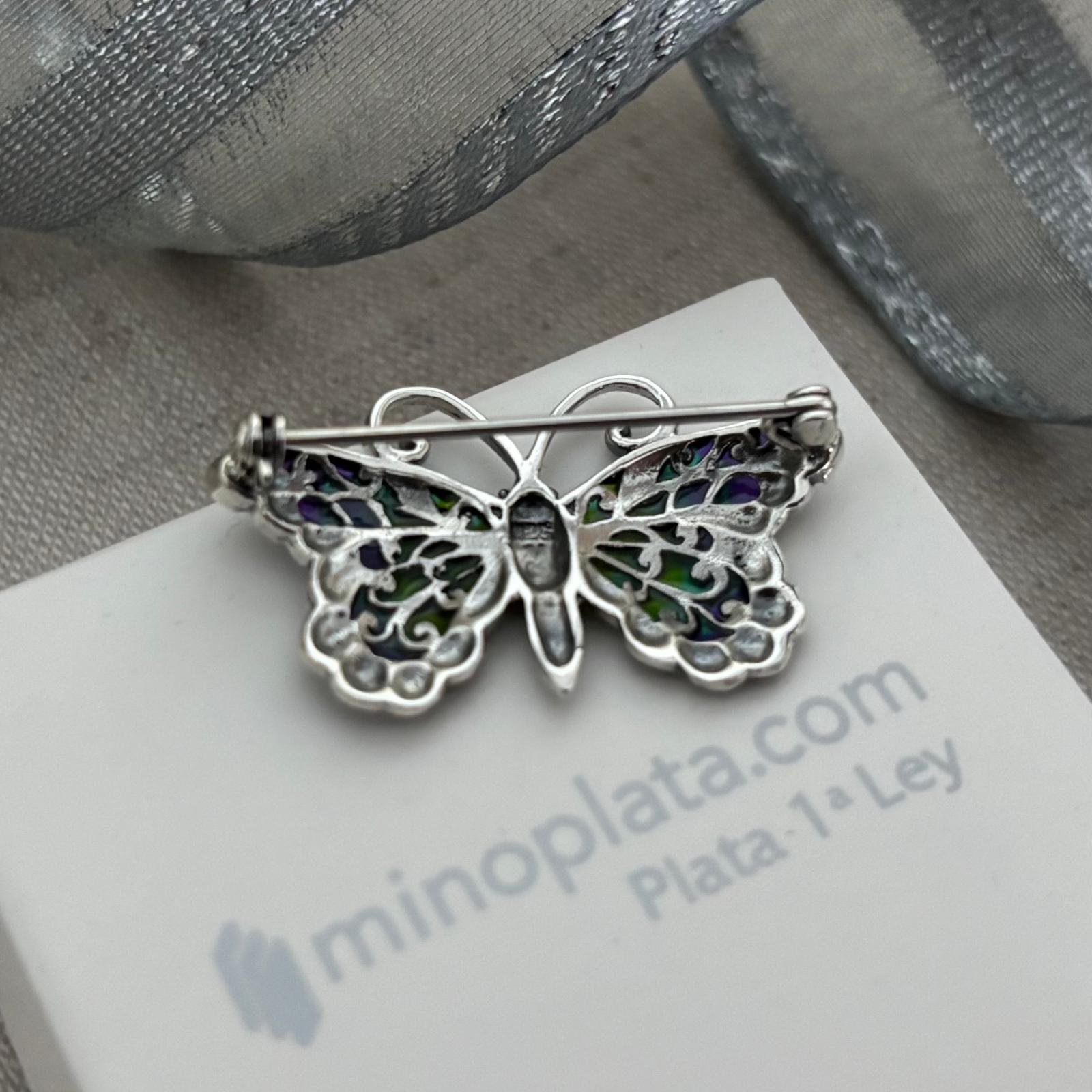Alfiler mariposa de Plata vieja con piedras Marcasitas 3