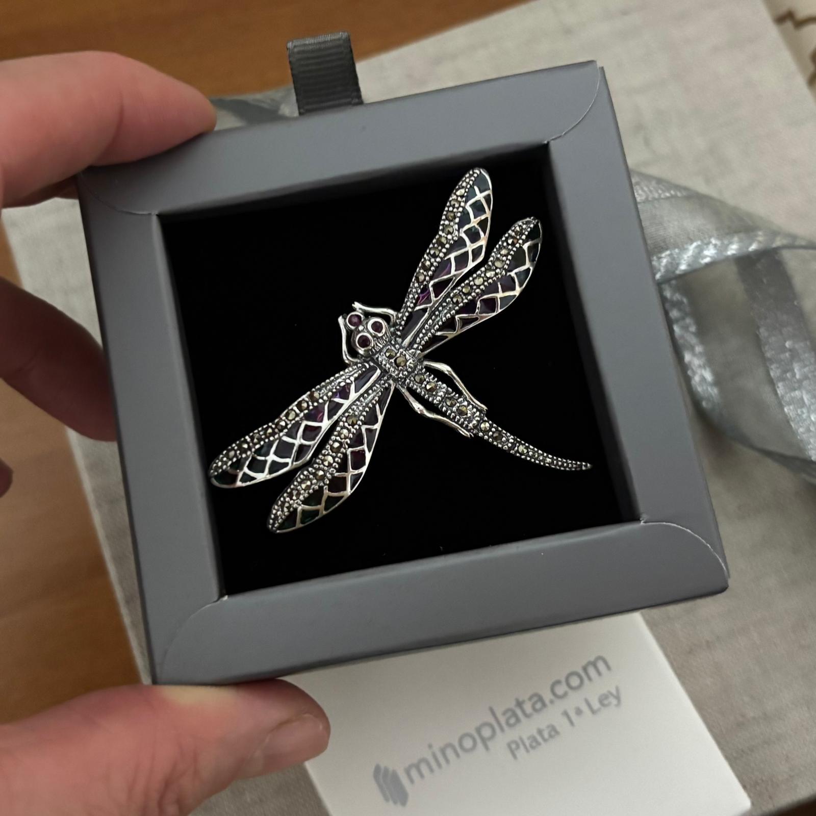 Broche-Colgante libélula de Plata vieja y piedras Marcasitas 4
