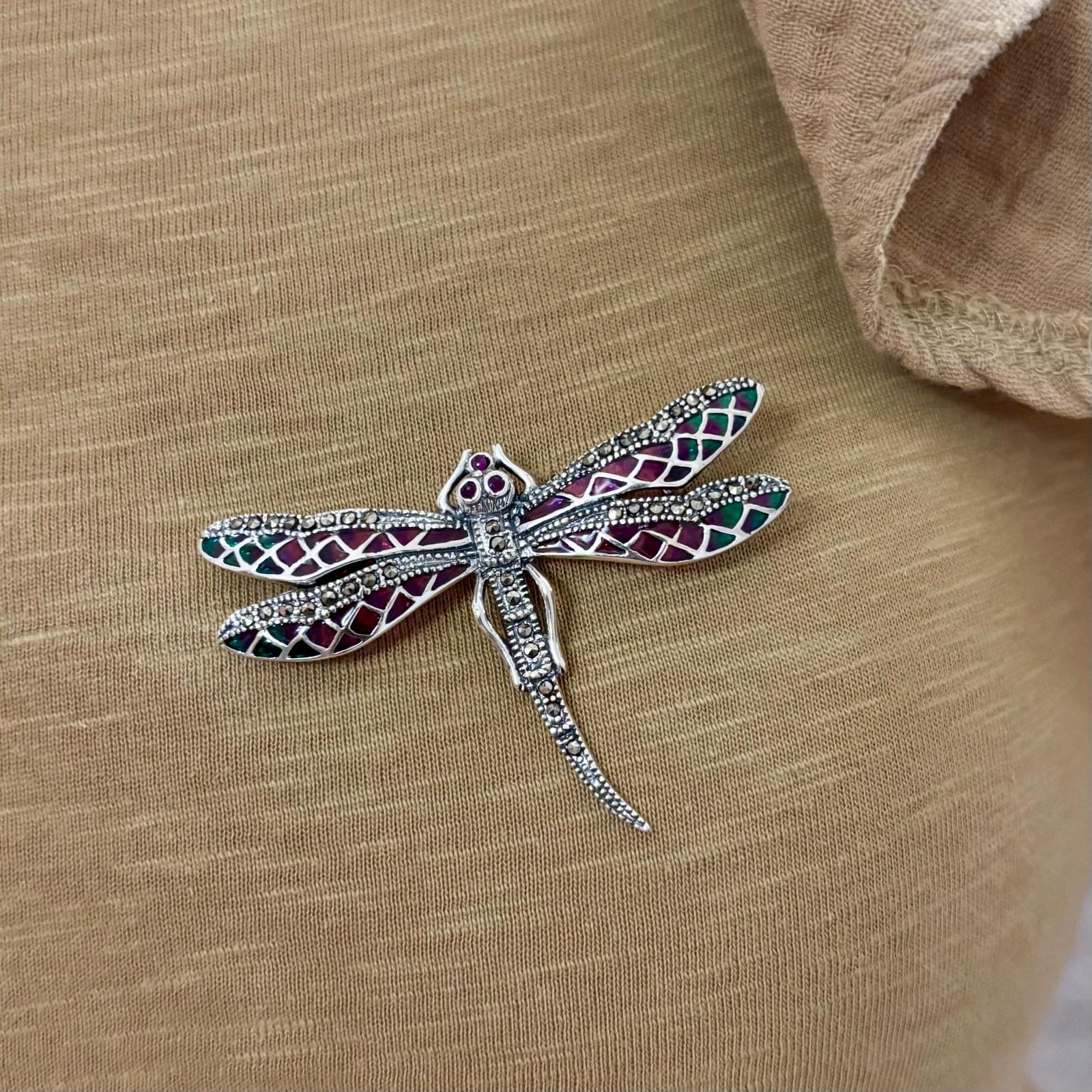 Broche-Colgante libélula de Plata vieja y piedras Marcasitas 5