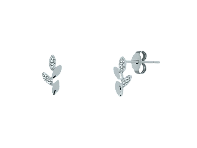 Pendientes hojas de Plata rodiada con Circonitas