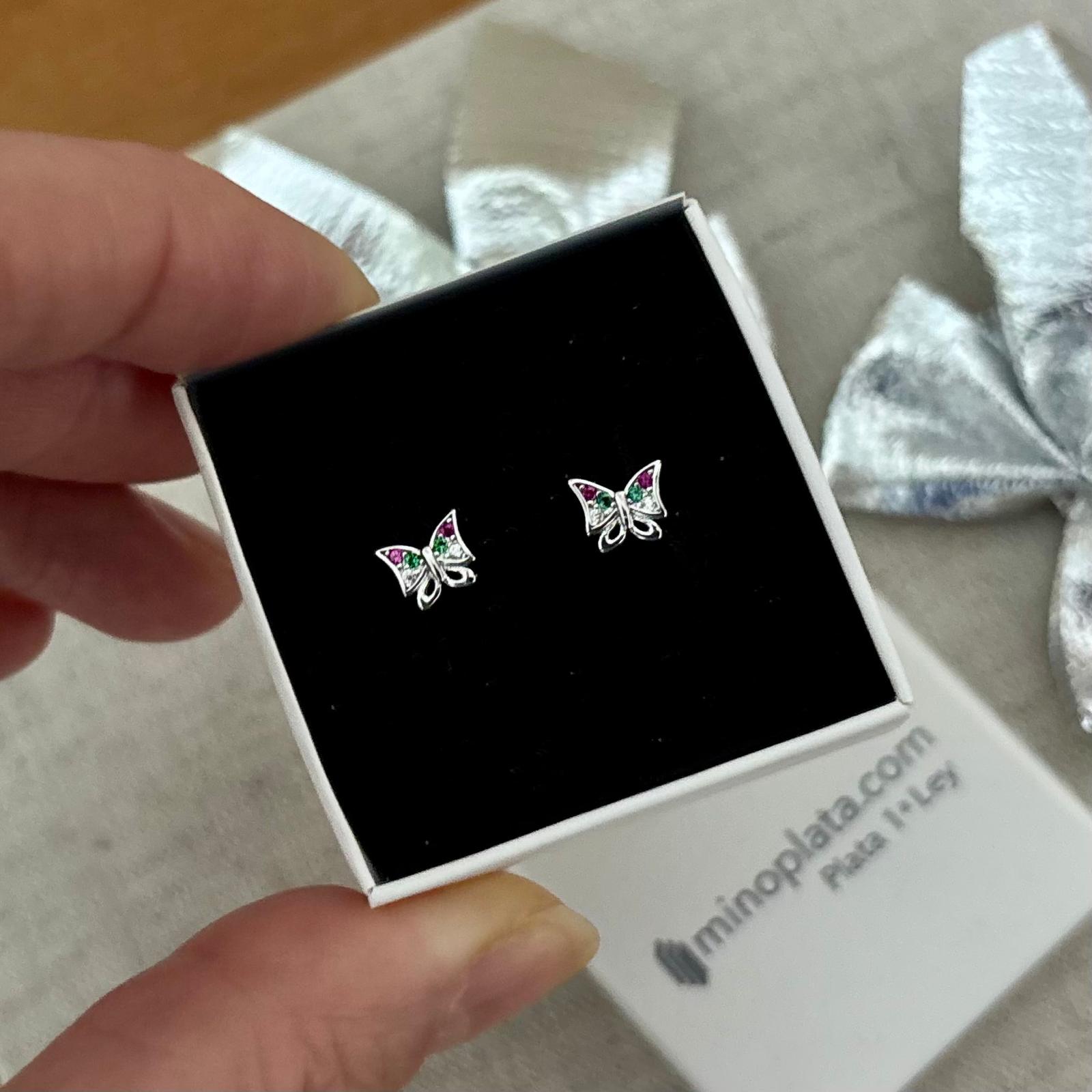 Pendientes mariposa de Plata de ley rodiada con Circonitas colores 3