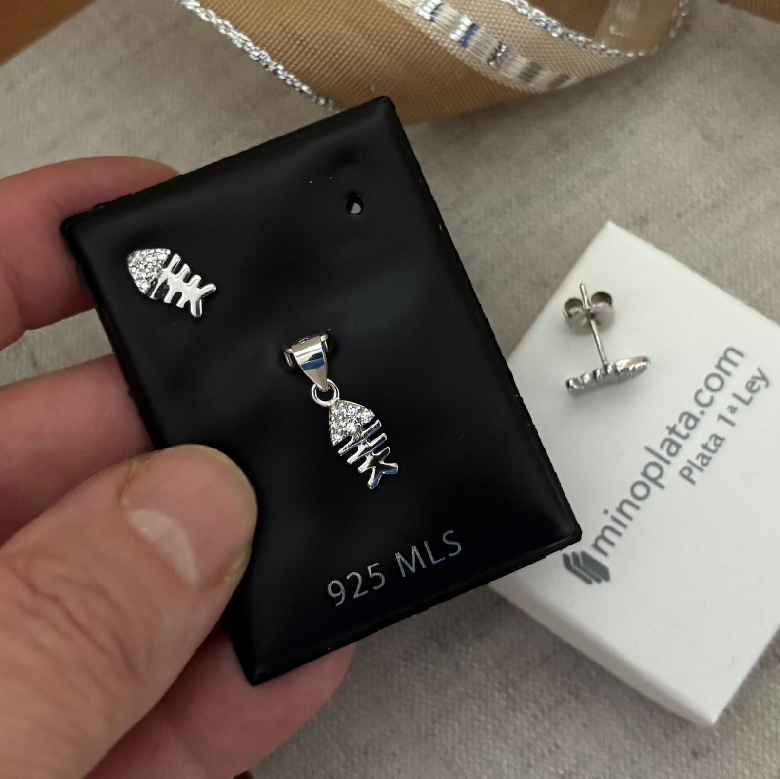 Juego Pendientes y Colgante raspa de Plata de ley con Circonitas 3