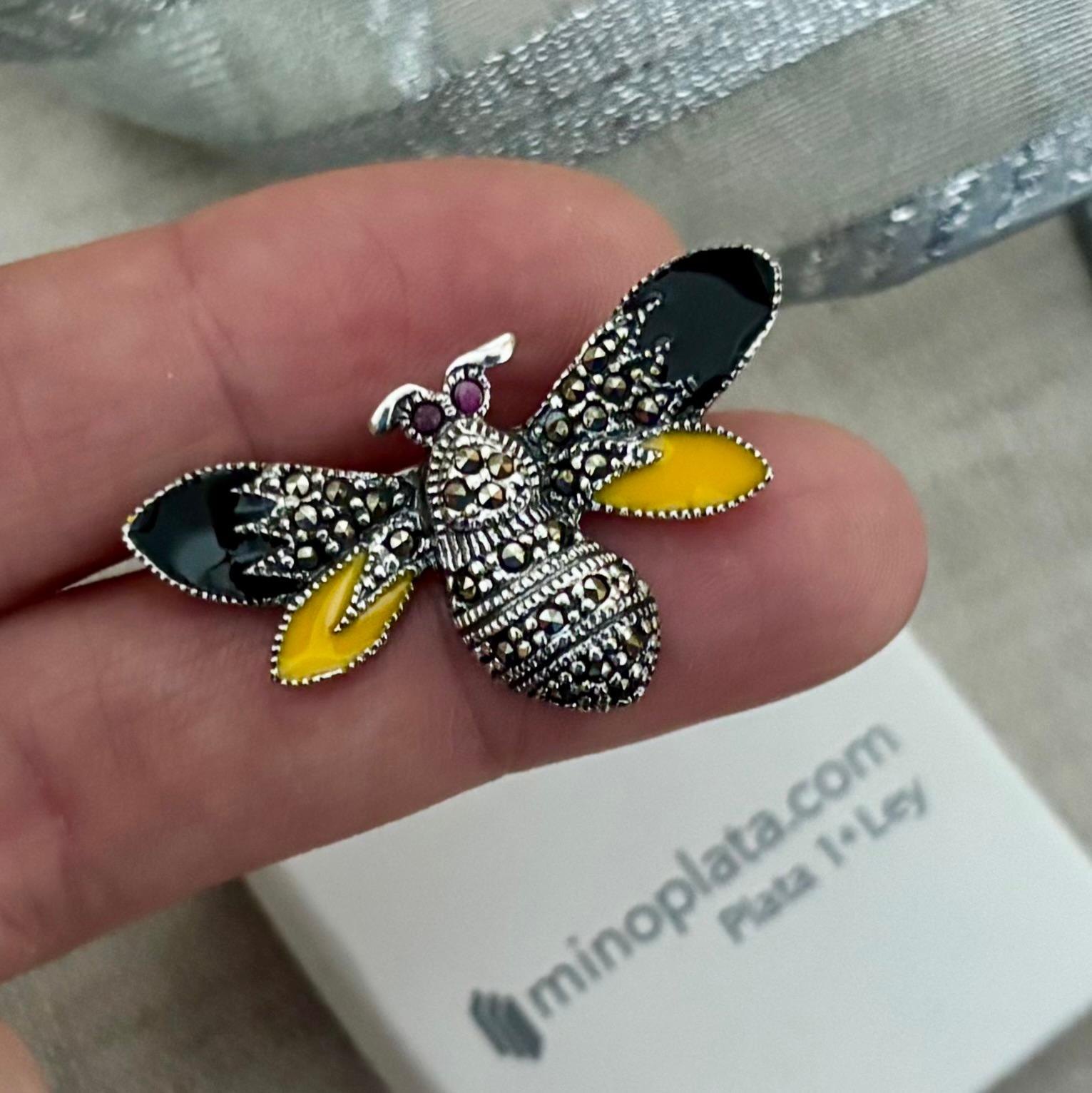 Broche Plata vieja abeja con piedras Marcasitas