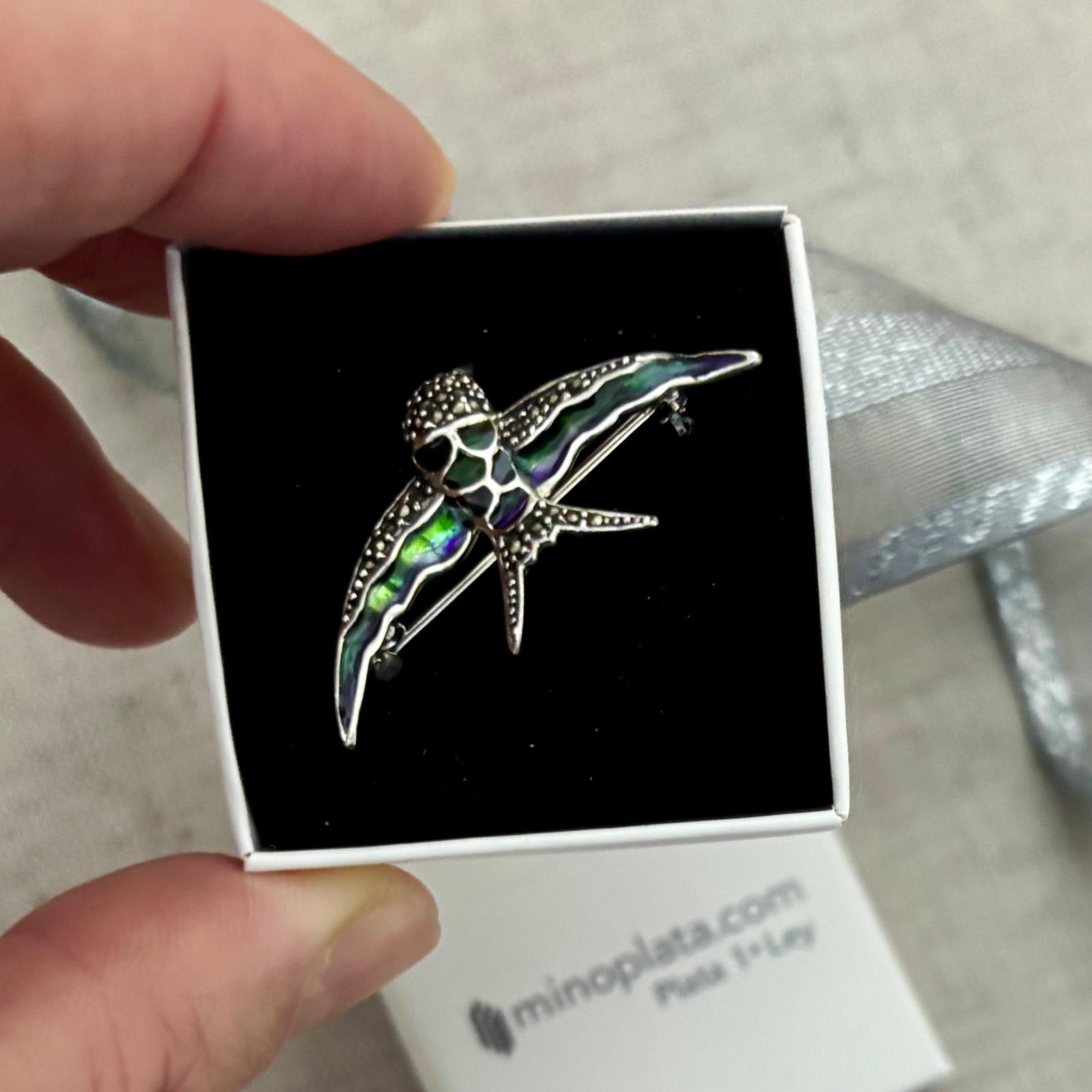 Broche golondrina de Plata vieja y piedras Marcasitas 4