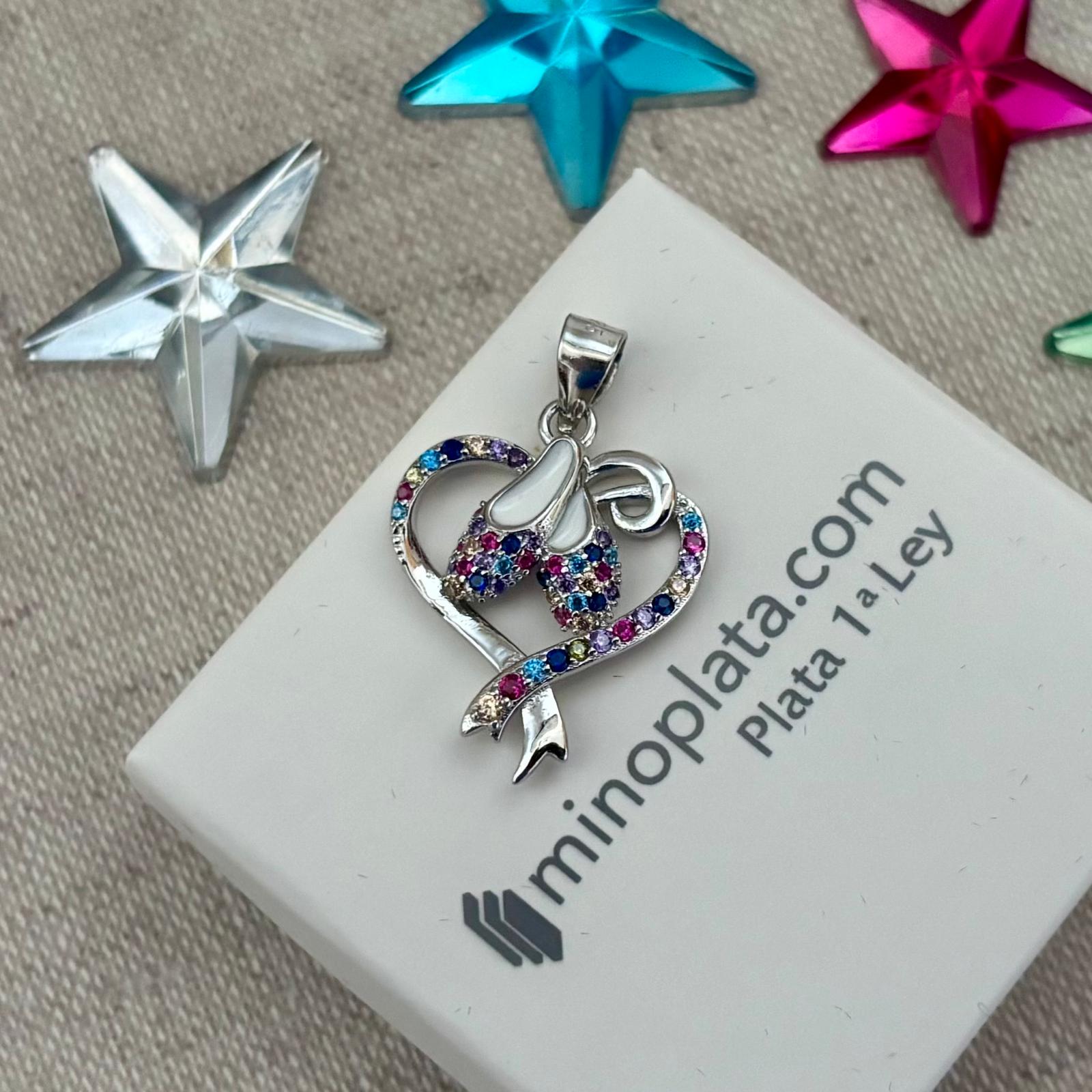 Colgante zapatillas ballet de Plata de ley rodiada con Circonitas de colores