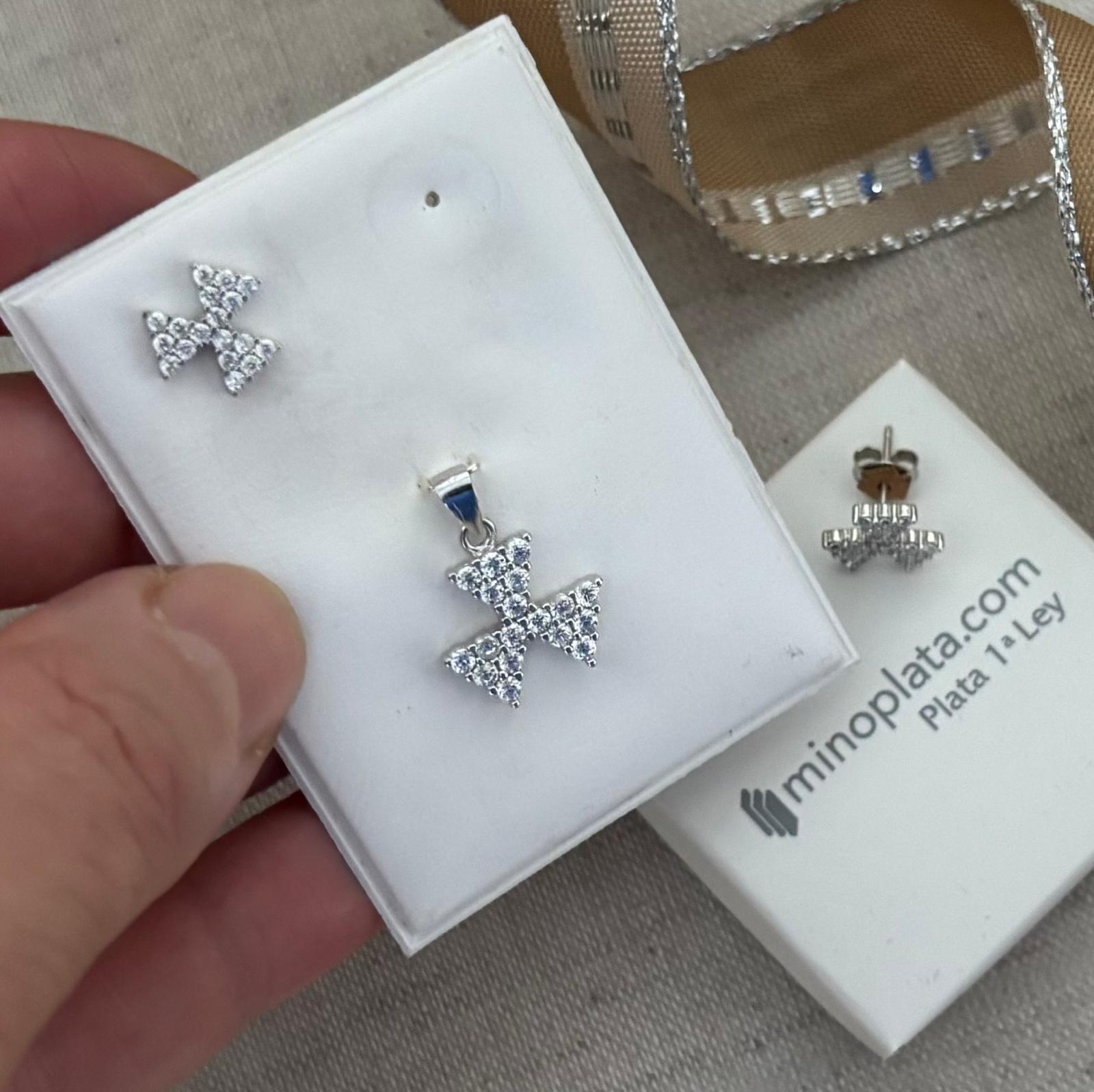 Juego de Pendientes y Colgante triángulos de Plata con Circonitas