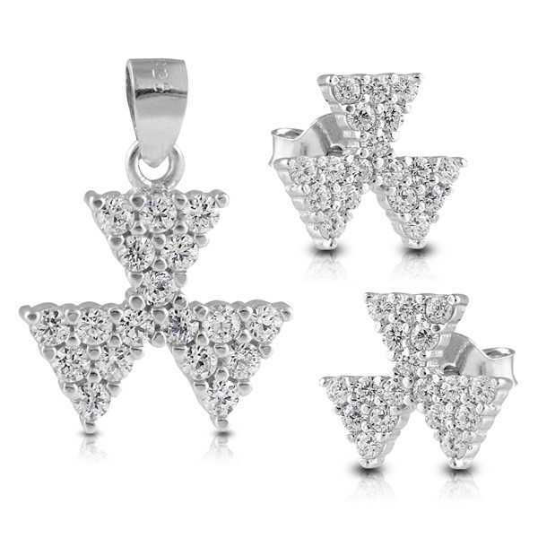 Juego de Pendientes y Colgante triángulos de Plata con Circonitas