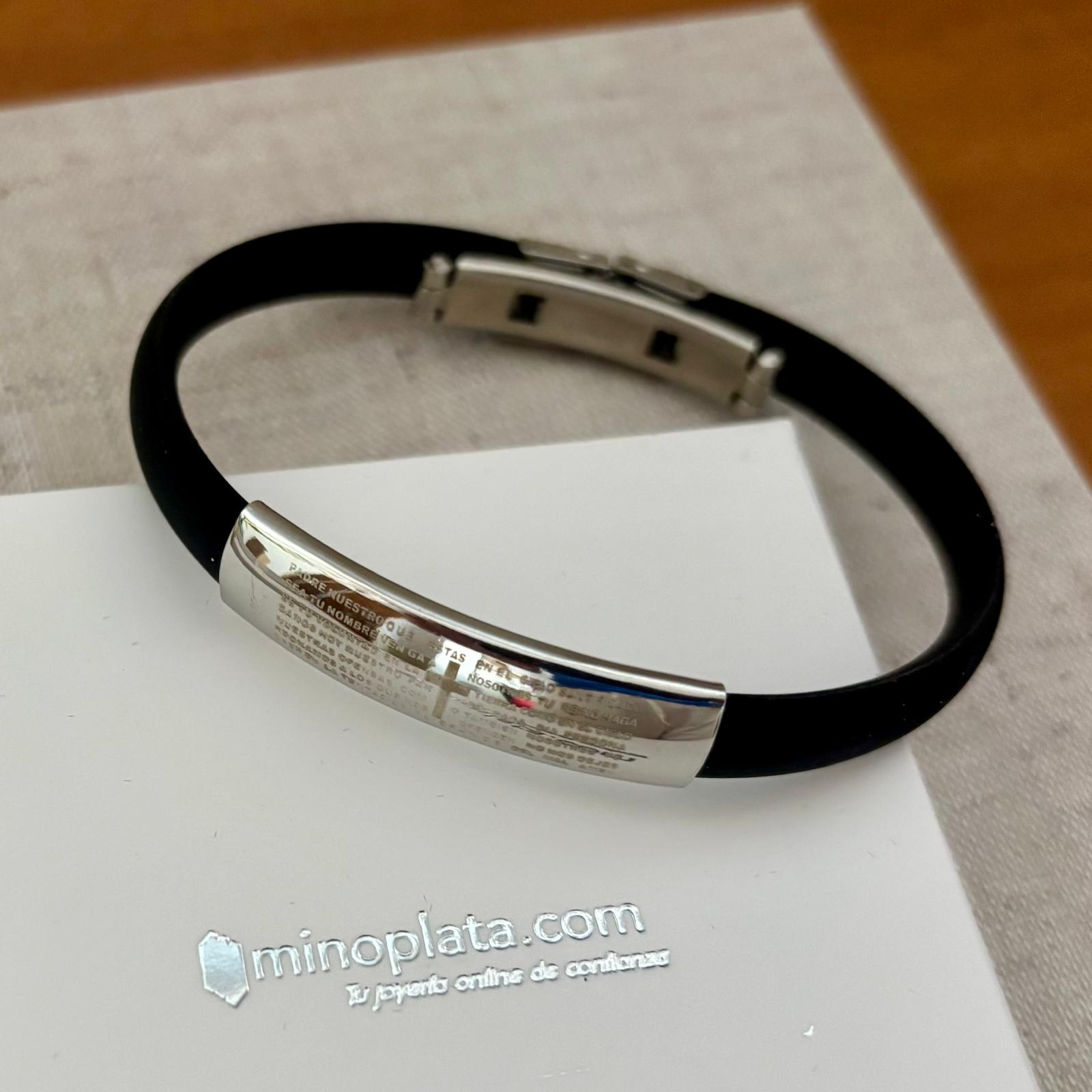 Pulsera unisex Padre Nuestro de Acero y Caucho negro 3
