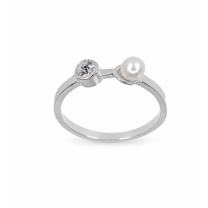 Anillo Circonita y Perla de Plata de ley 925