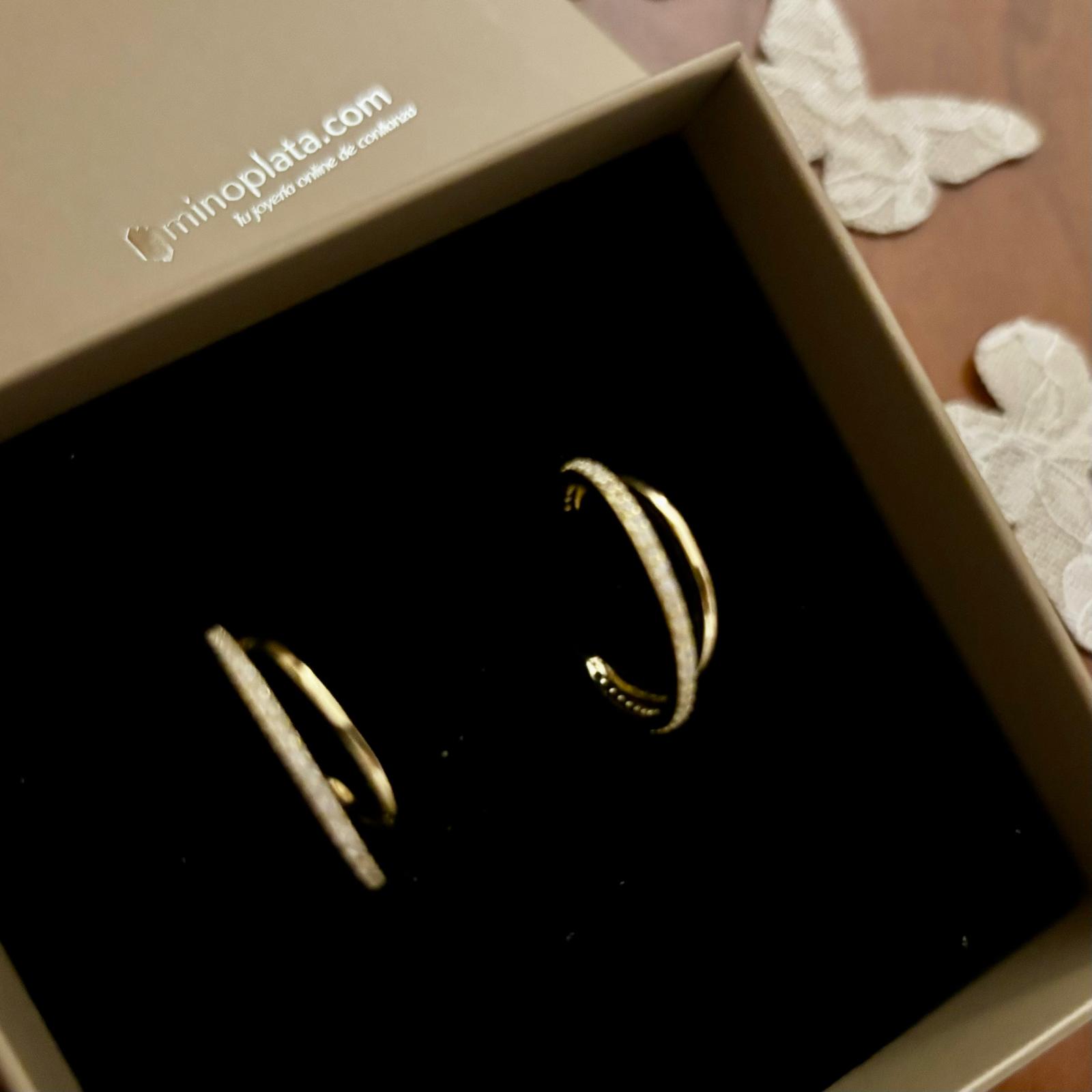 Pendientes aro doble de Plata de ley chapada en Oro con CirconitasPendientes aro doble de Plata de ley chapada en Oro con Circonitas 3