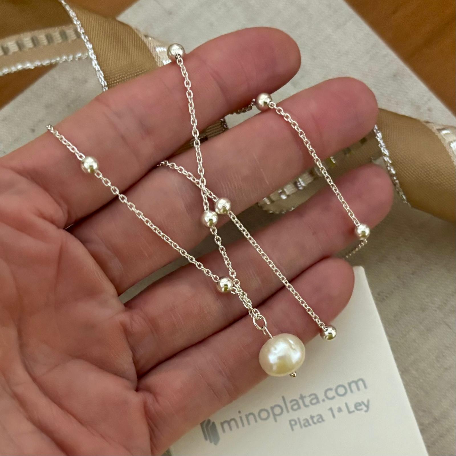 Gargantilla bolas de Plata de ley con Perla cultivada colgante