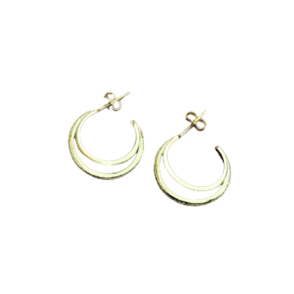 Pendientes aro doble de Plata de ley chapada en Oro con CirconitasPendientes aro doble de Plata de ley chapada en Oro con Circonitas