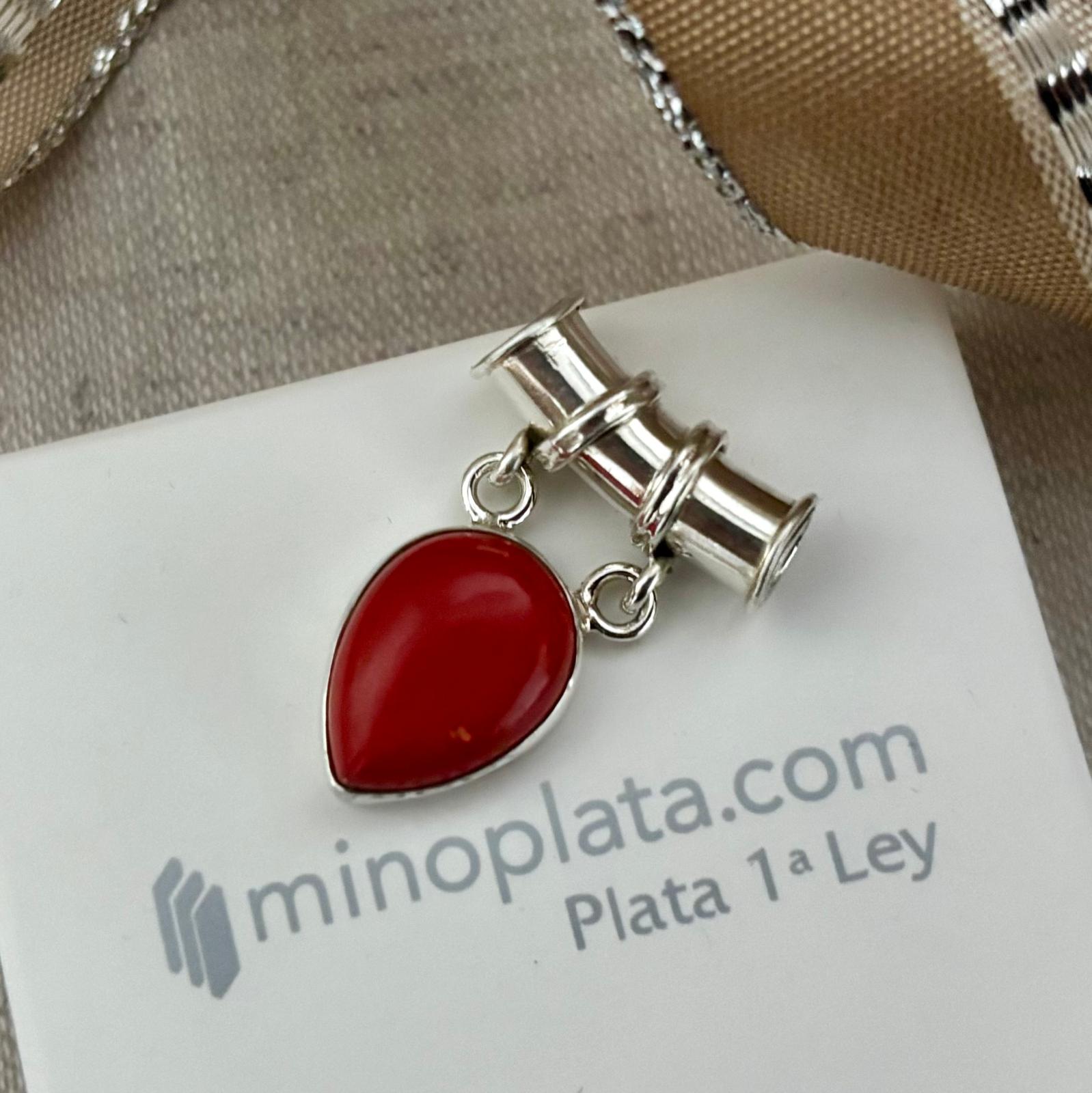 Colgante gota coral rojo en Plata de ley 925 5