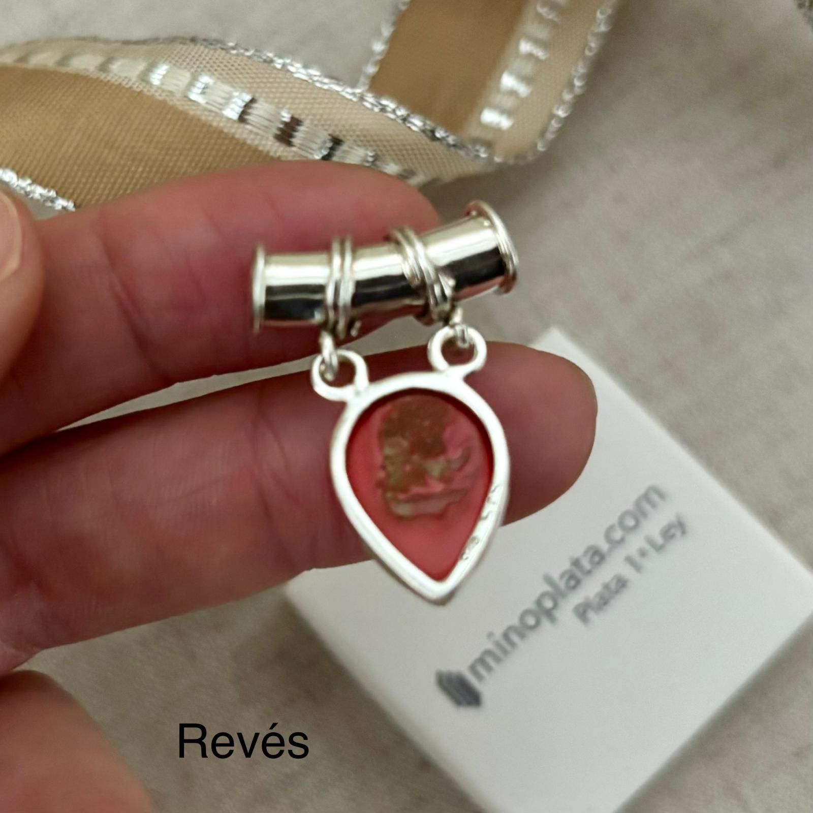 Colgante gota coral rojo en Plata de ley 925 4